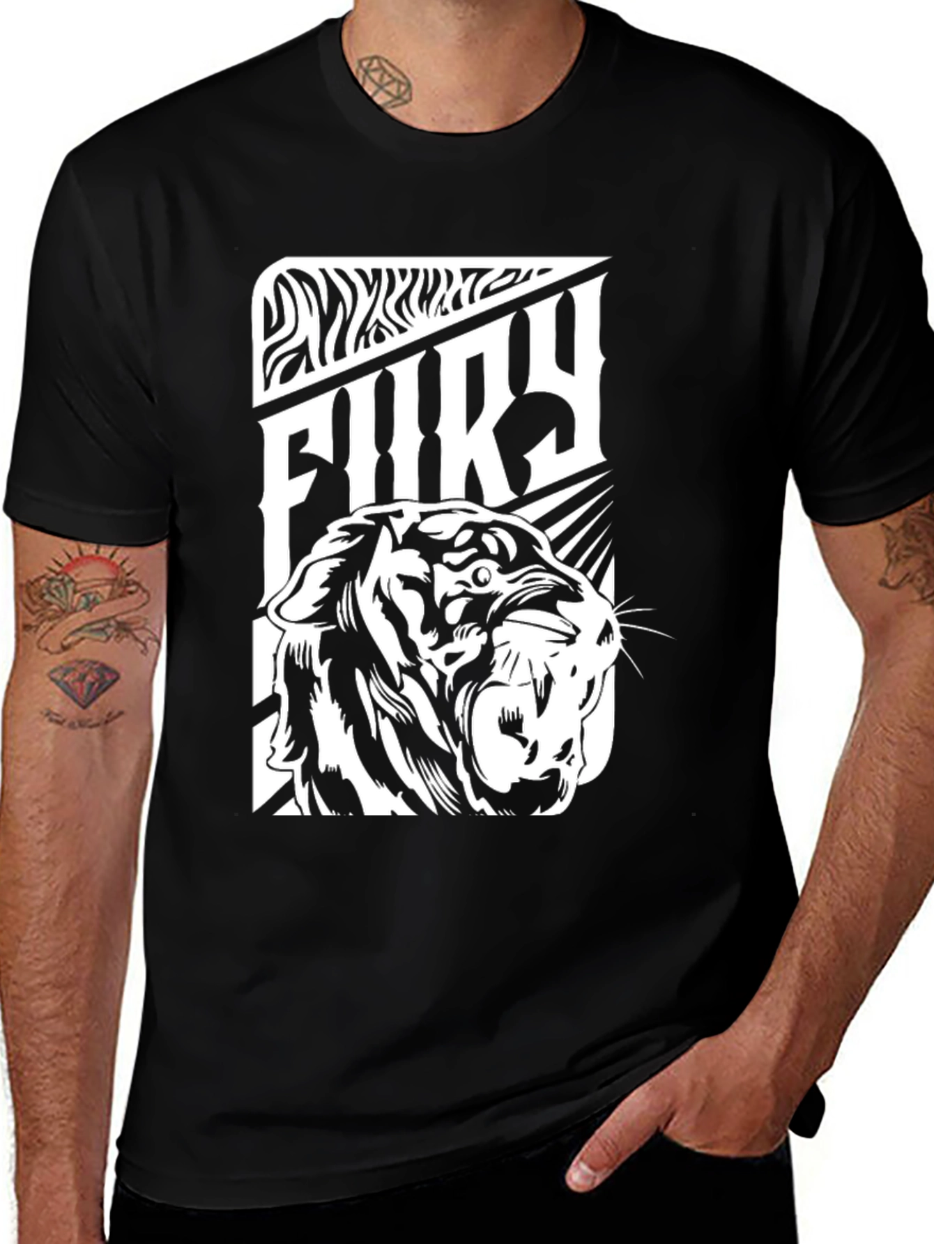 Variant 13 of Fury Tiger Graphic Print Black T-Shirt