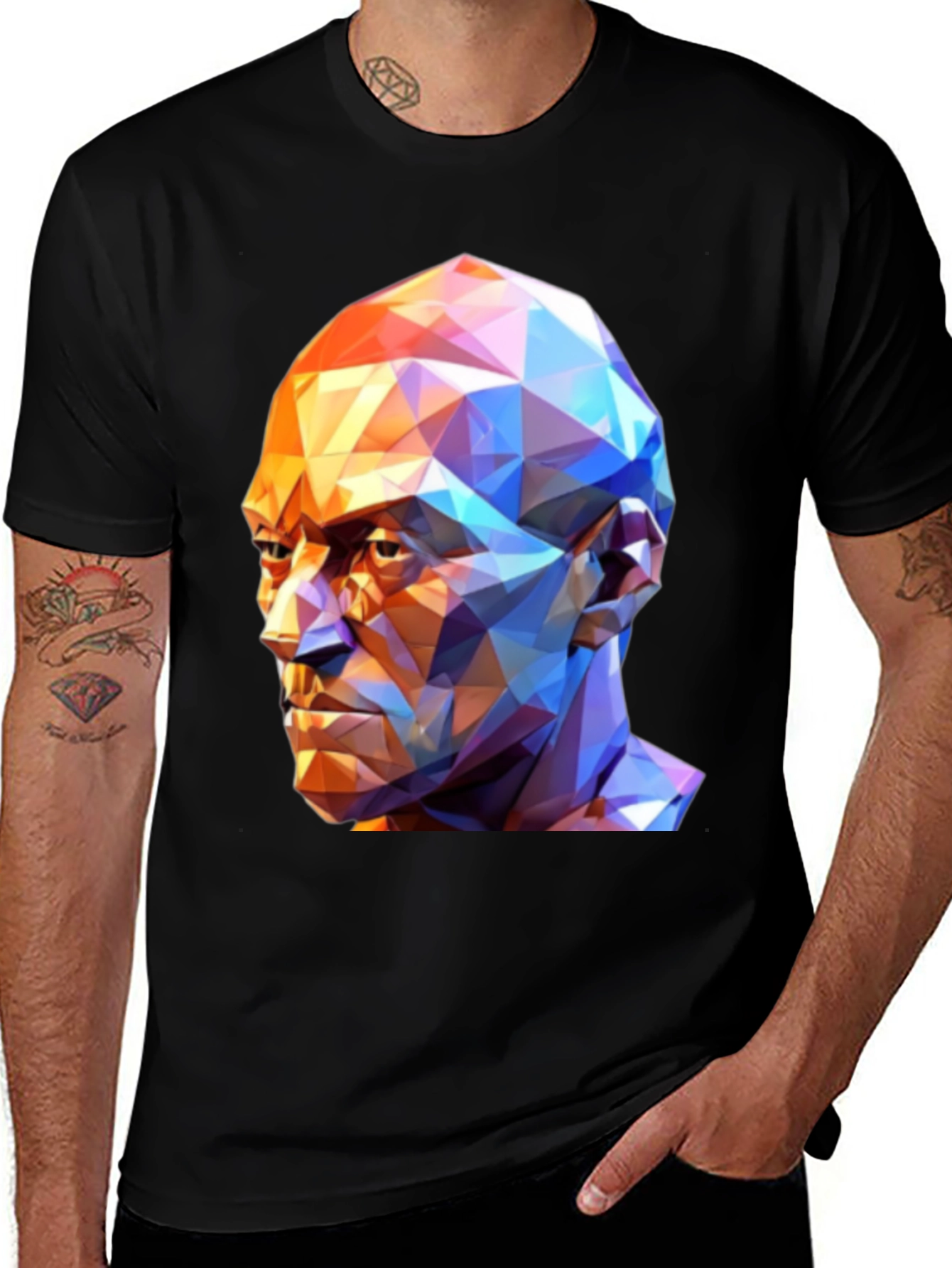 Variant 23 of Geometric Face Graphic T-Shirt - Black