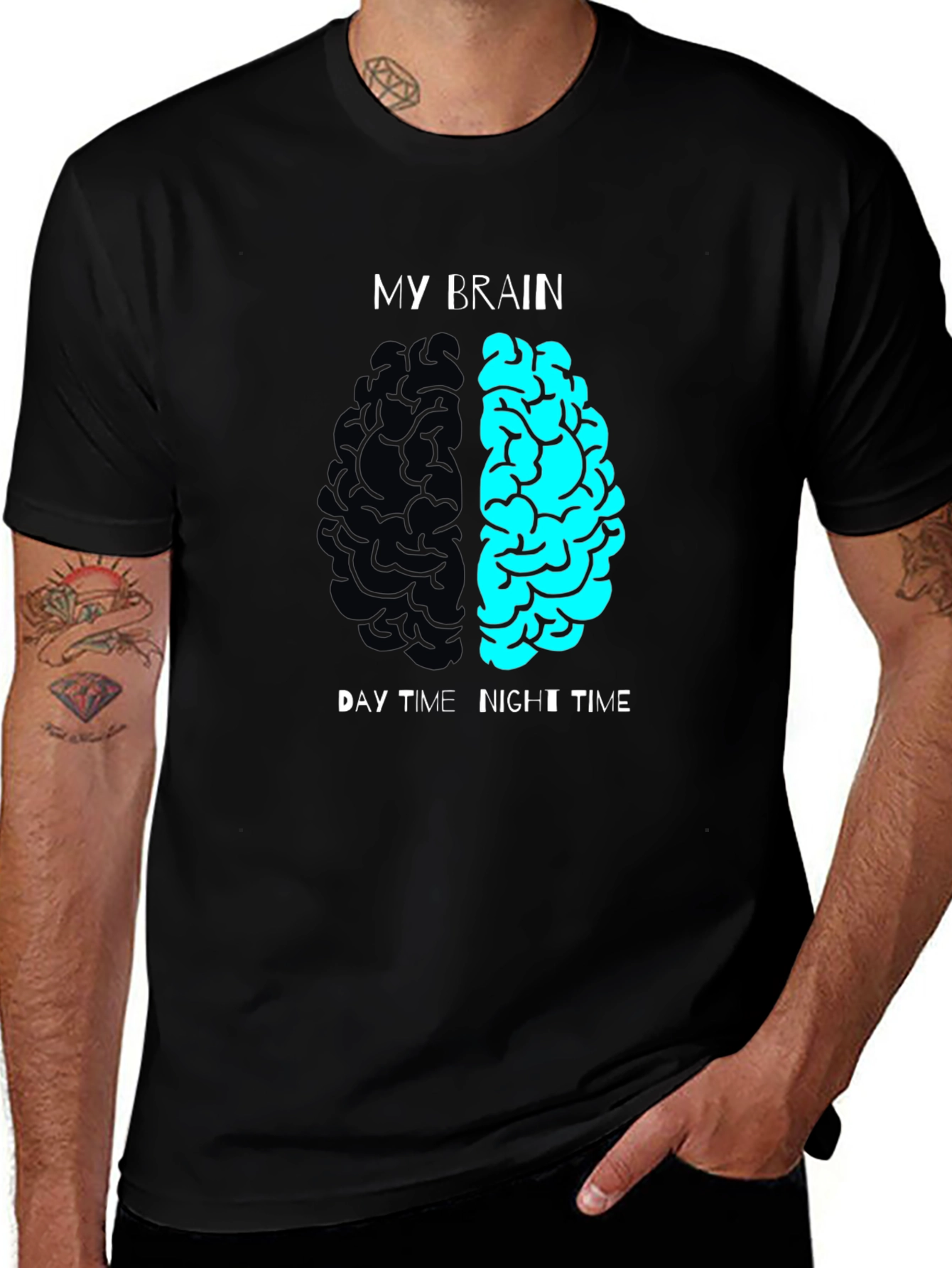 Variant 7 of Brain Day/Night T-Shirt - Clever Graphic Tee