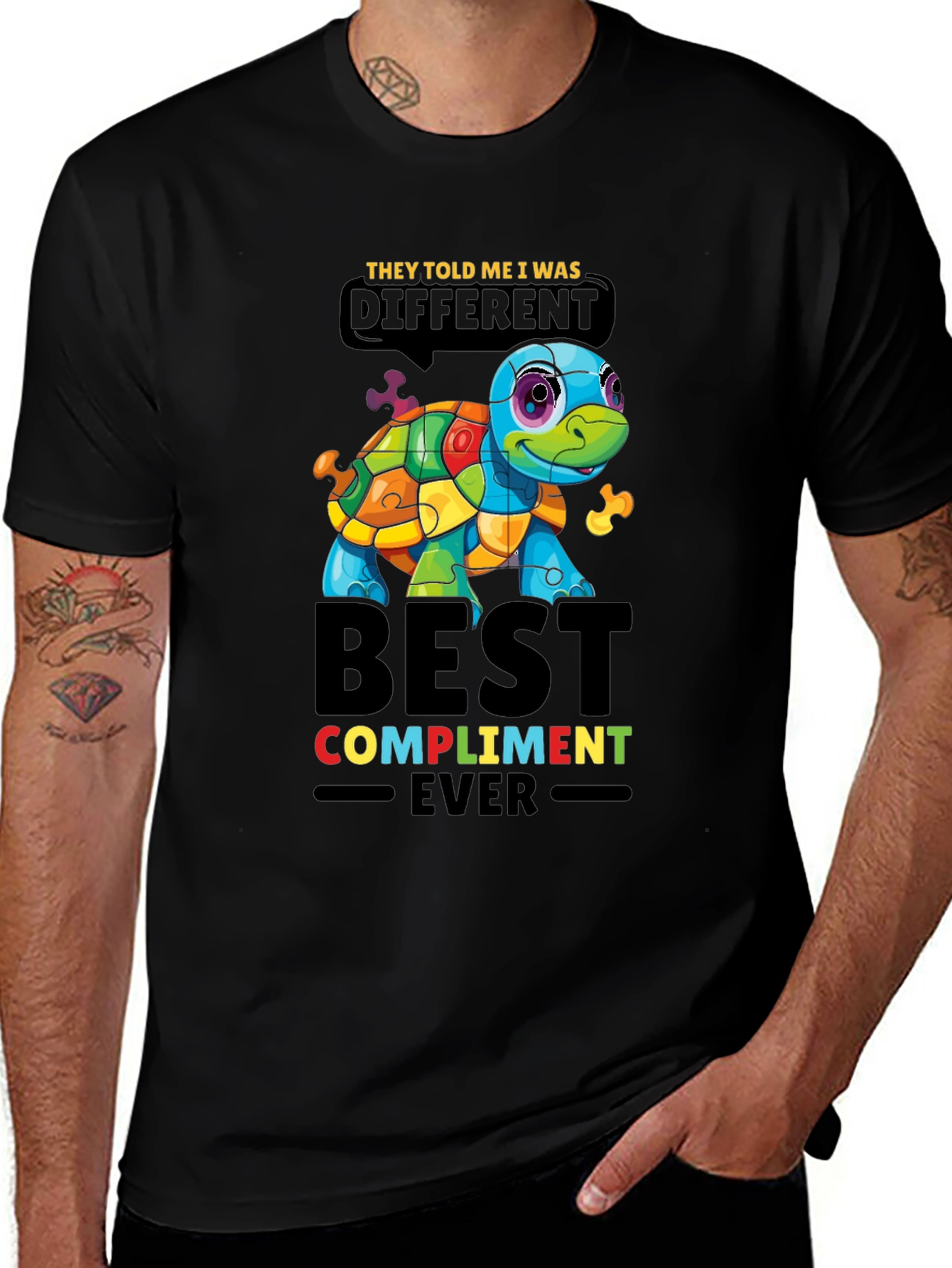 Variant 13 of Autism Awareness Puzzle Piece Turtle T-Shirt