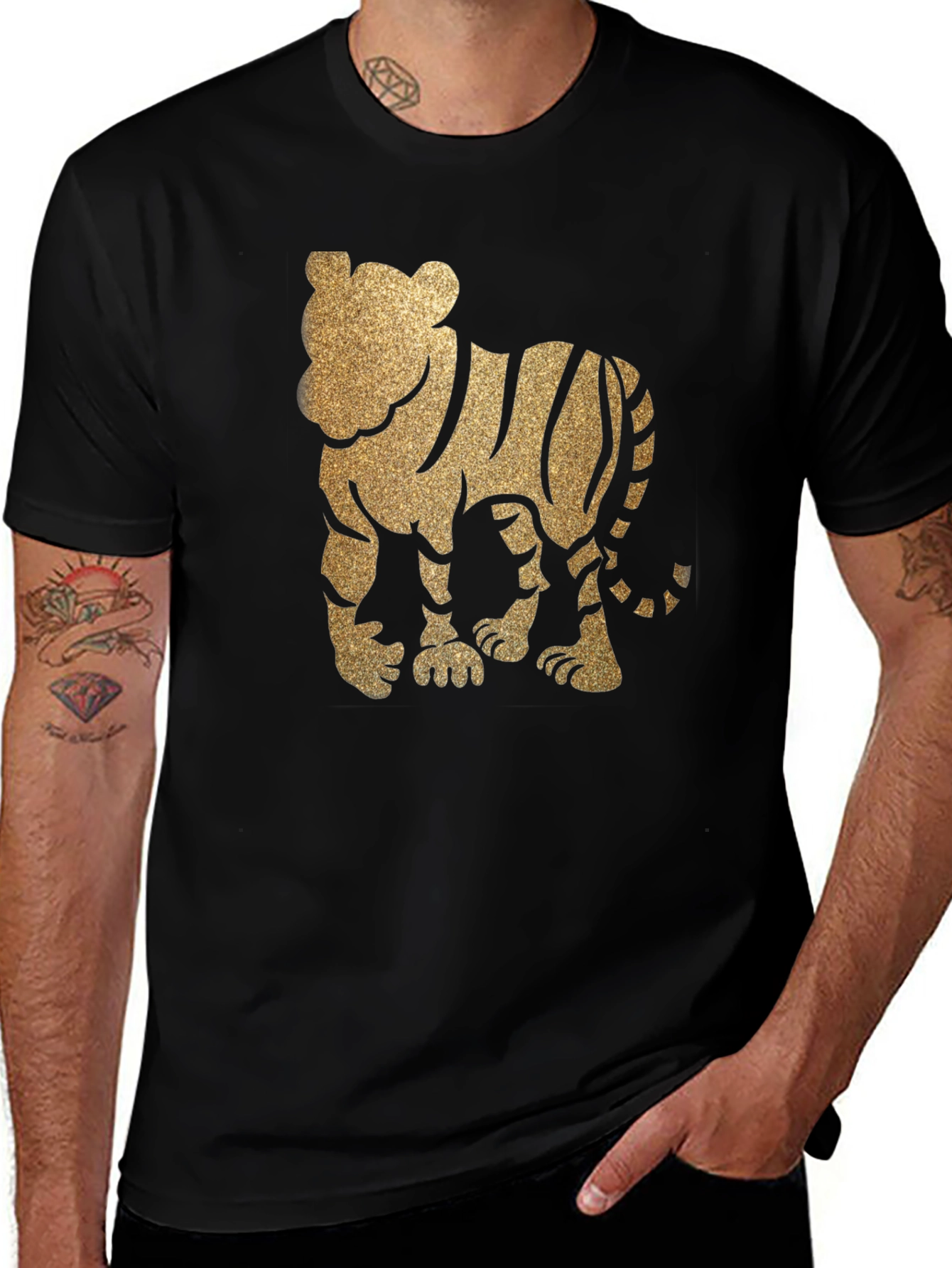 Variant 2 of Gold Tiger Graphic Black T-Shirt