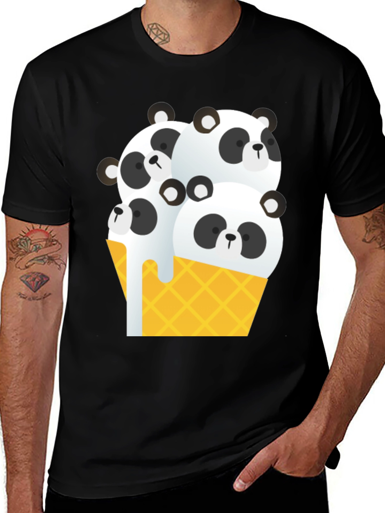 Variant 15 of Panda Ice Cream Graphic Tee - Black T-Shirt