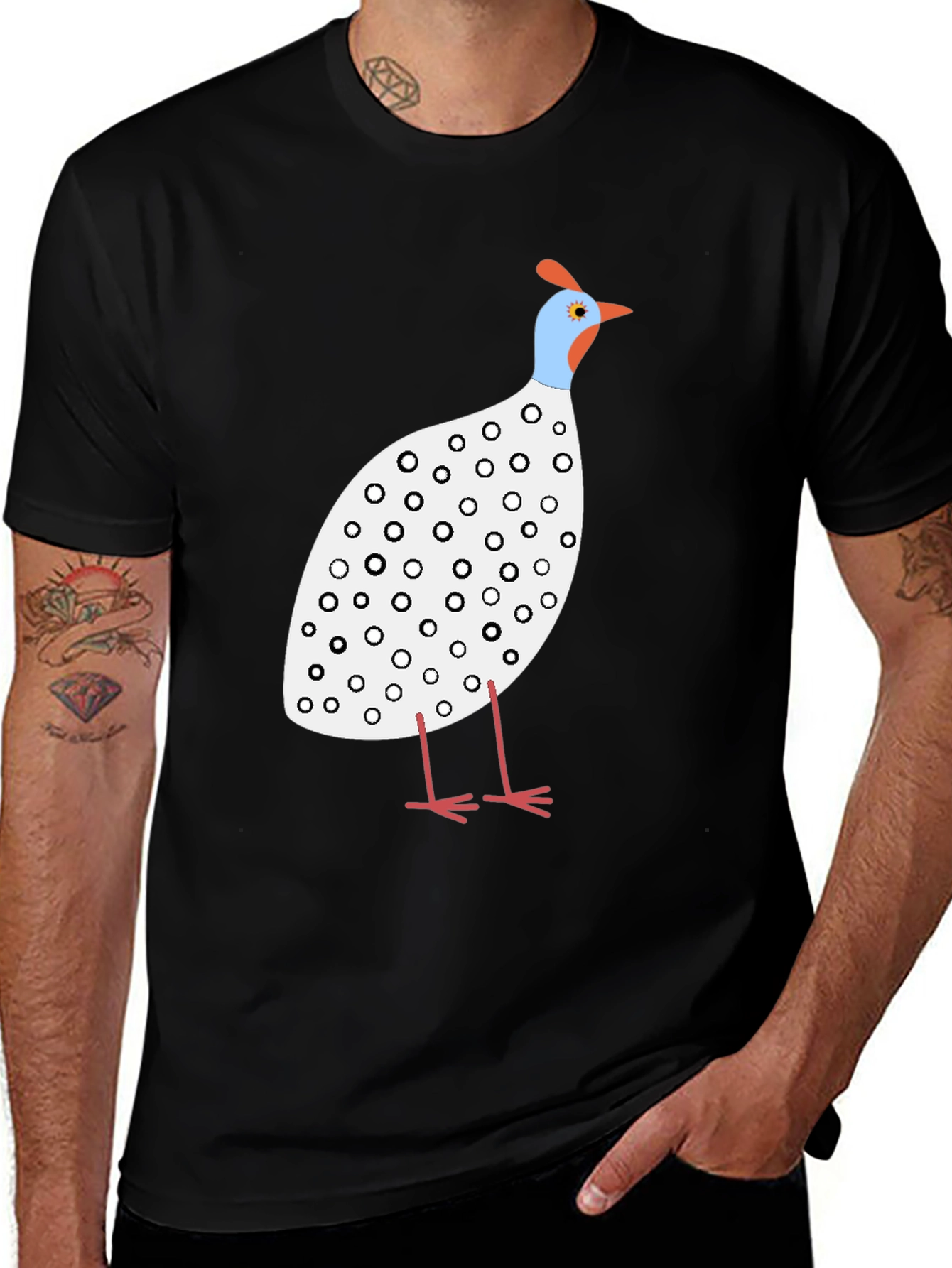 Variant 27 of Guinea Fowl Graphic Tee - Black Cotton Shirt