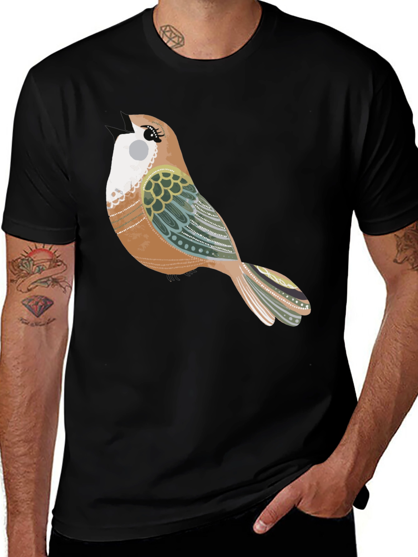 Variant 26 of Bird Graphic Tee - Men's Black Cotton T-Shirt