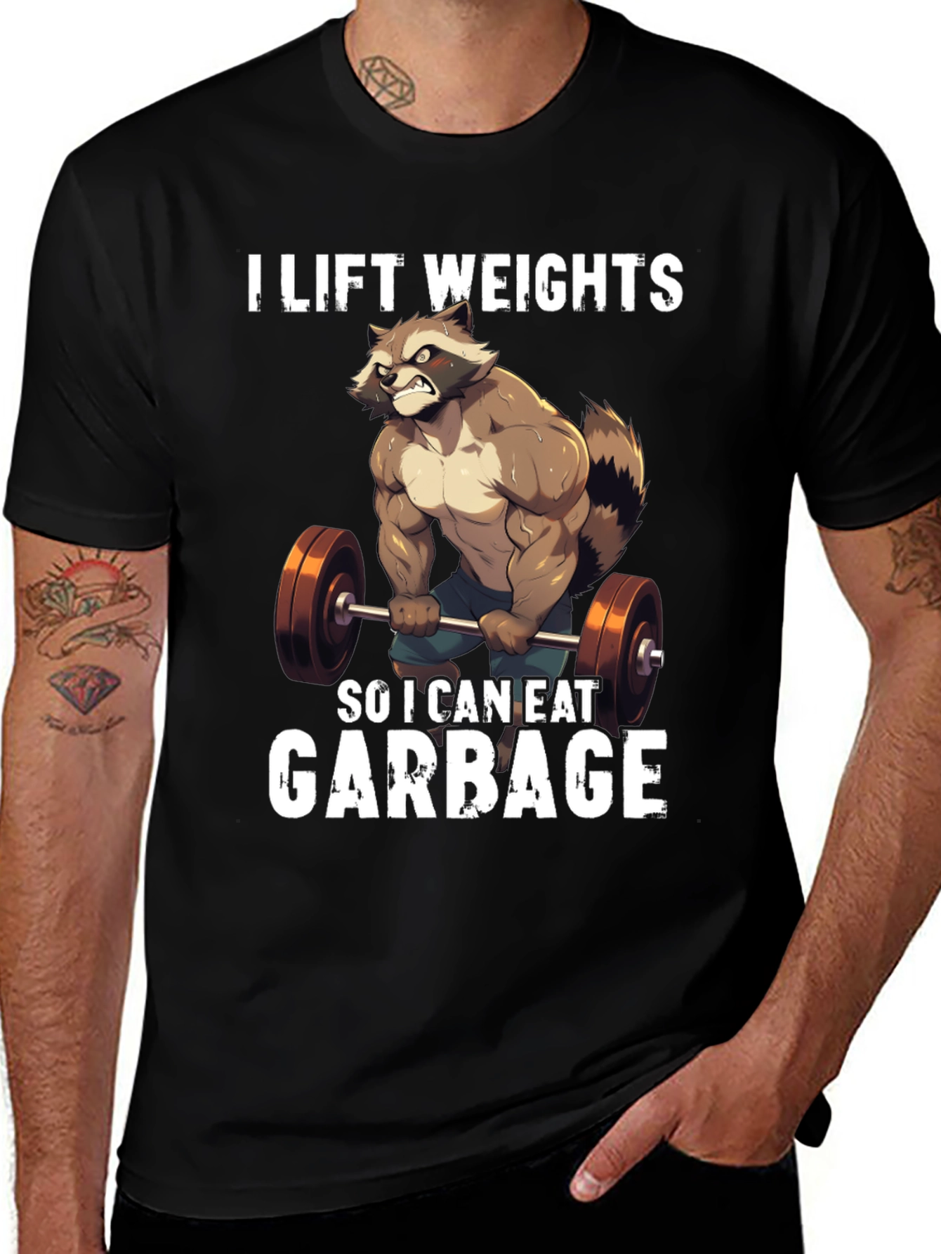 Variant 30 of Funny Raccoon Lifting Weights Graphic T-Shirt