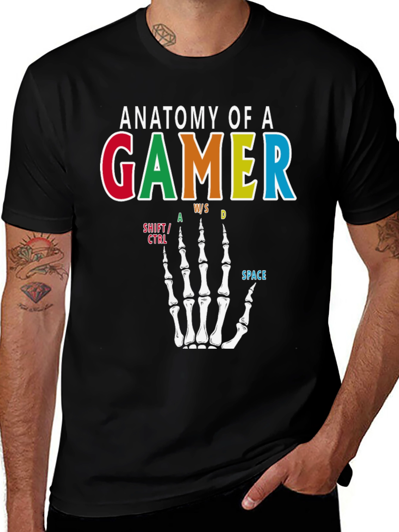 Variant 13 of Anatomy of a Gamer T-Shirt - Skeleton Hand Design