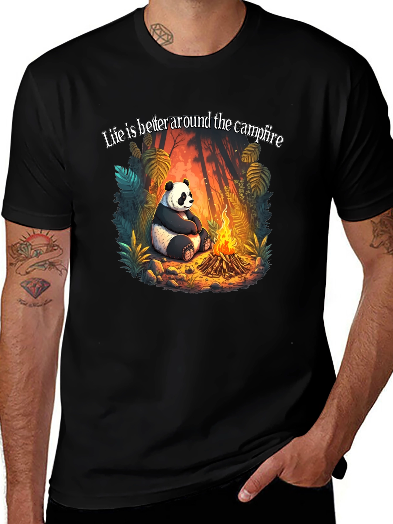 Variant 5 of Panda Campfire Graphic Tee - Cozy Camping Style