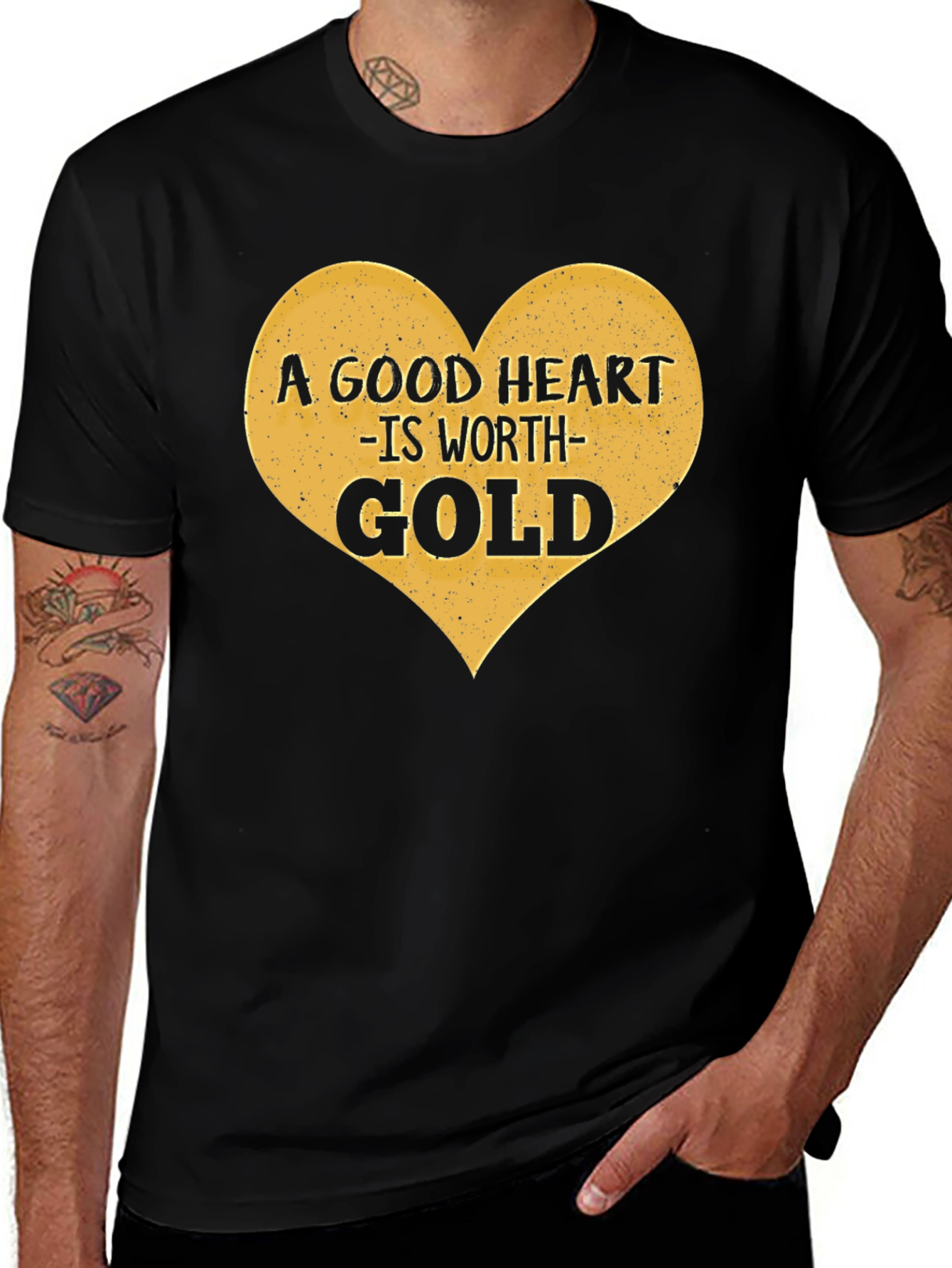 Variant 14 of A Good Heart is Worth Gold Black Graphic T-Shirt