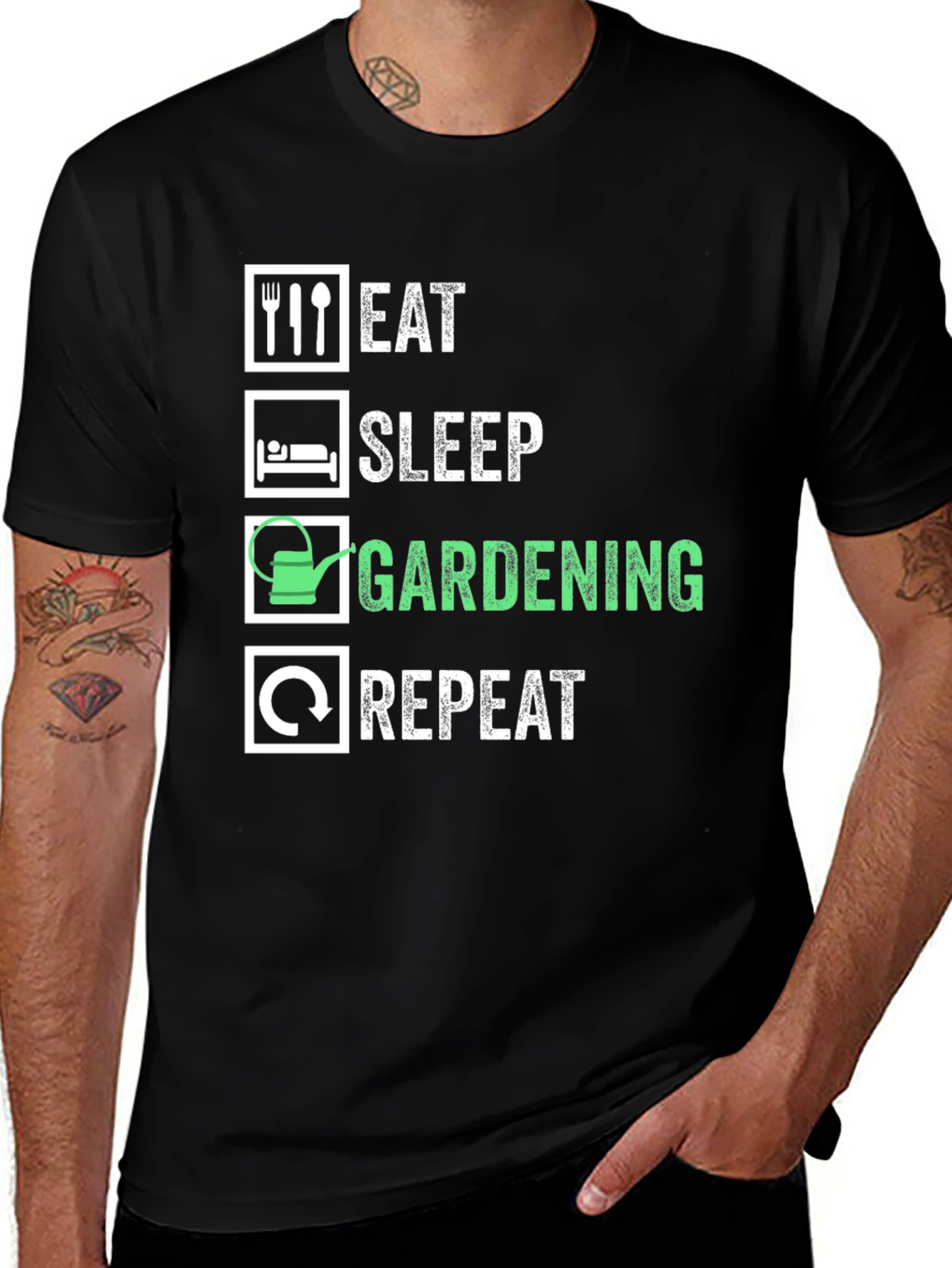 Eat Sleep Gardening Repeat Graphic Tee - Black