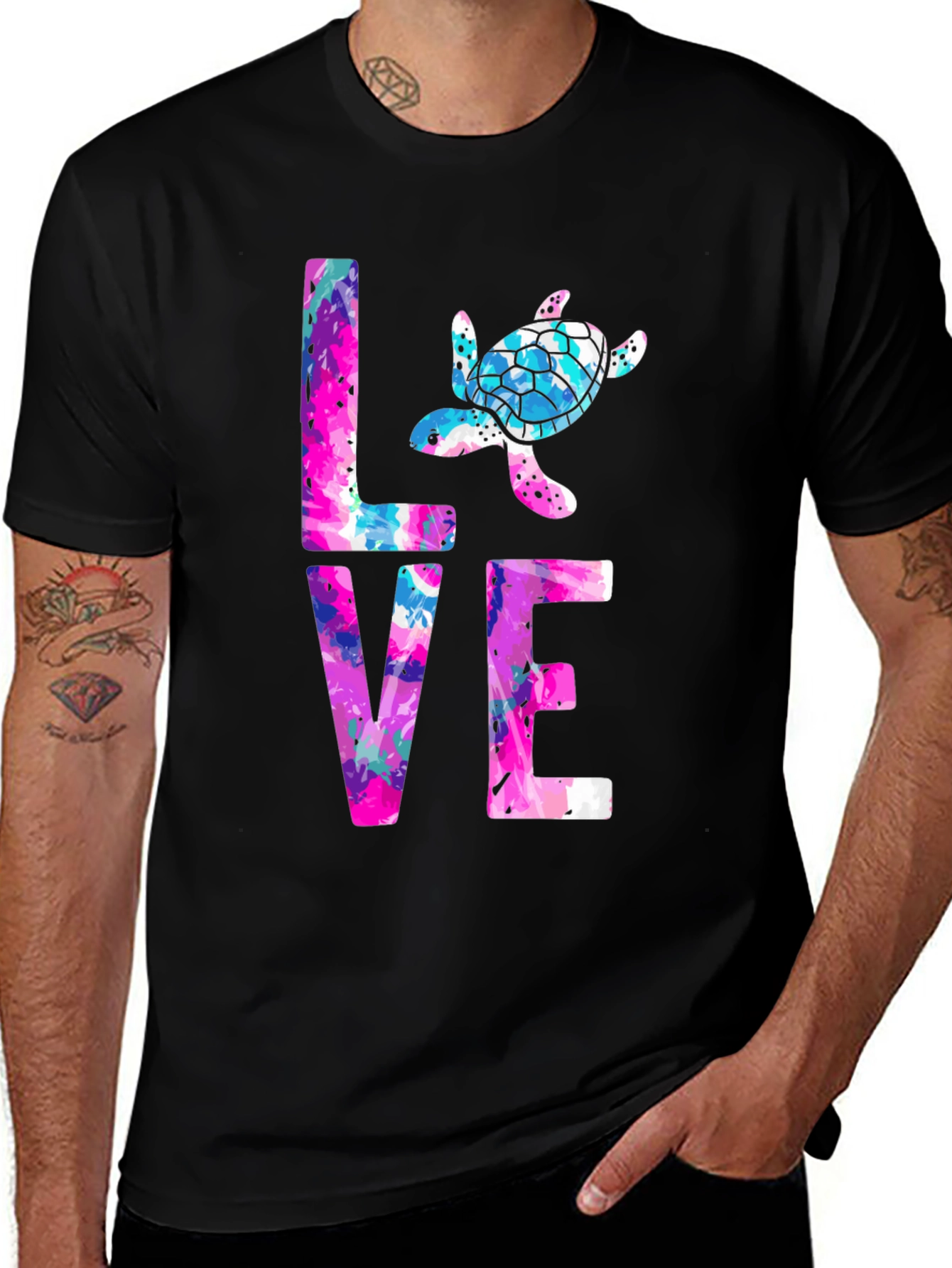 Variant 16 of Turtle Love Graphic Tee - Black Cotton Blend
