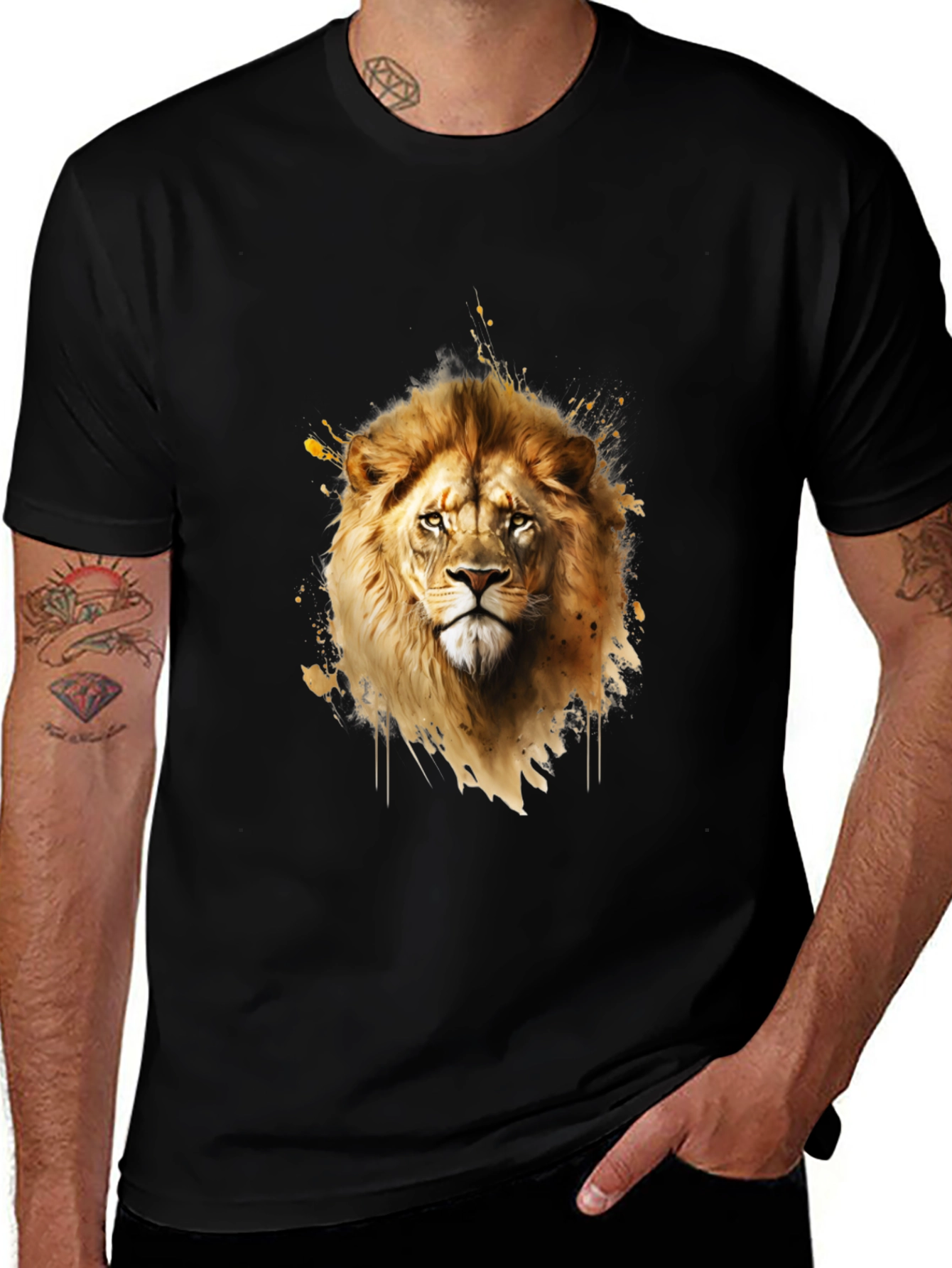 Variant 23 of Lion Head Graphic Black T-Shirt