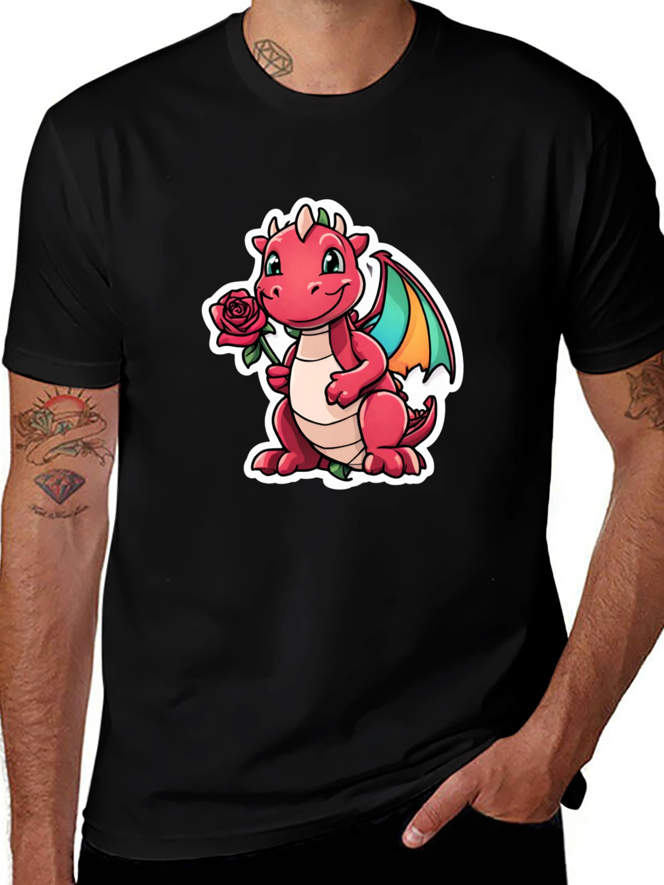 Variant 20 of Cute Dragon Holding Rose Graphic Tee