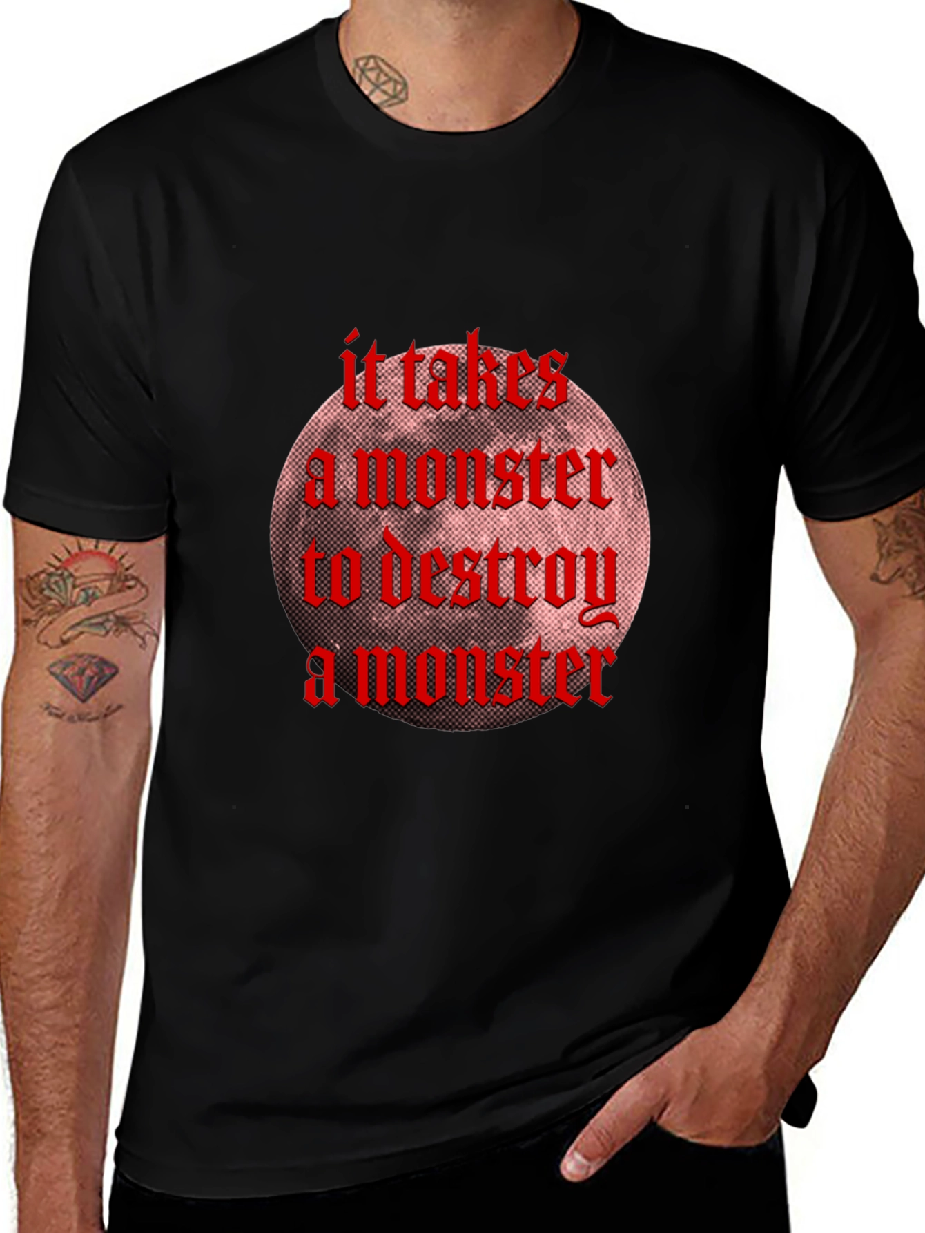 Variant 14 of Monster Destroy Graphic Black T-Shirt
