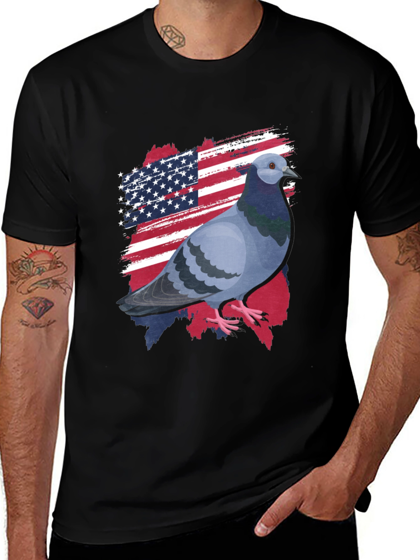 Variant 2 of Patriotic Pigeon Graphic Tee - American Flag Bird T-Shirt