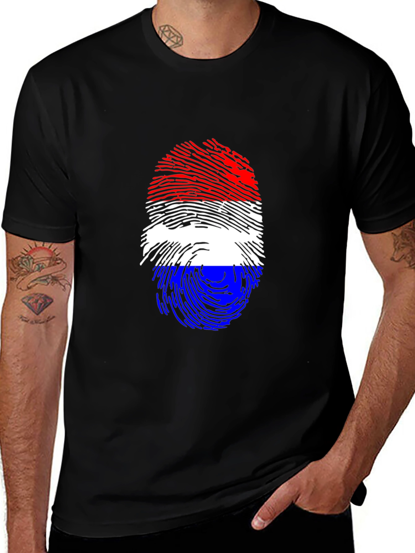 Netherlands Flag Fingerprint Black T-Shirt