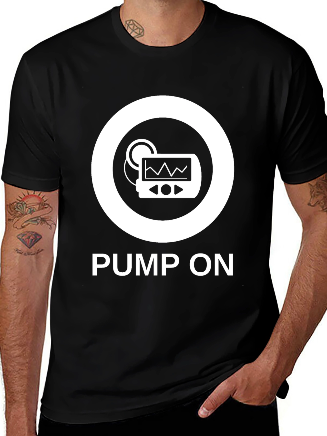 Variant 19 of PUMP ON T-Shirt - Black Diabetes Awareness Tee