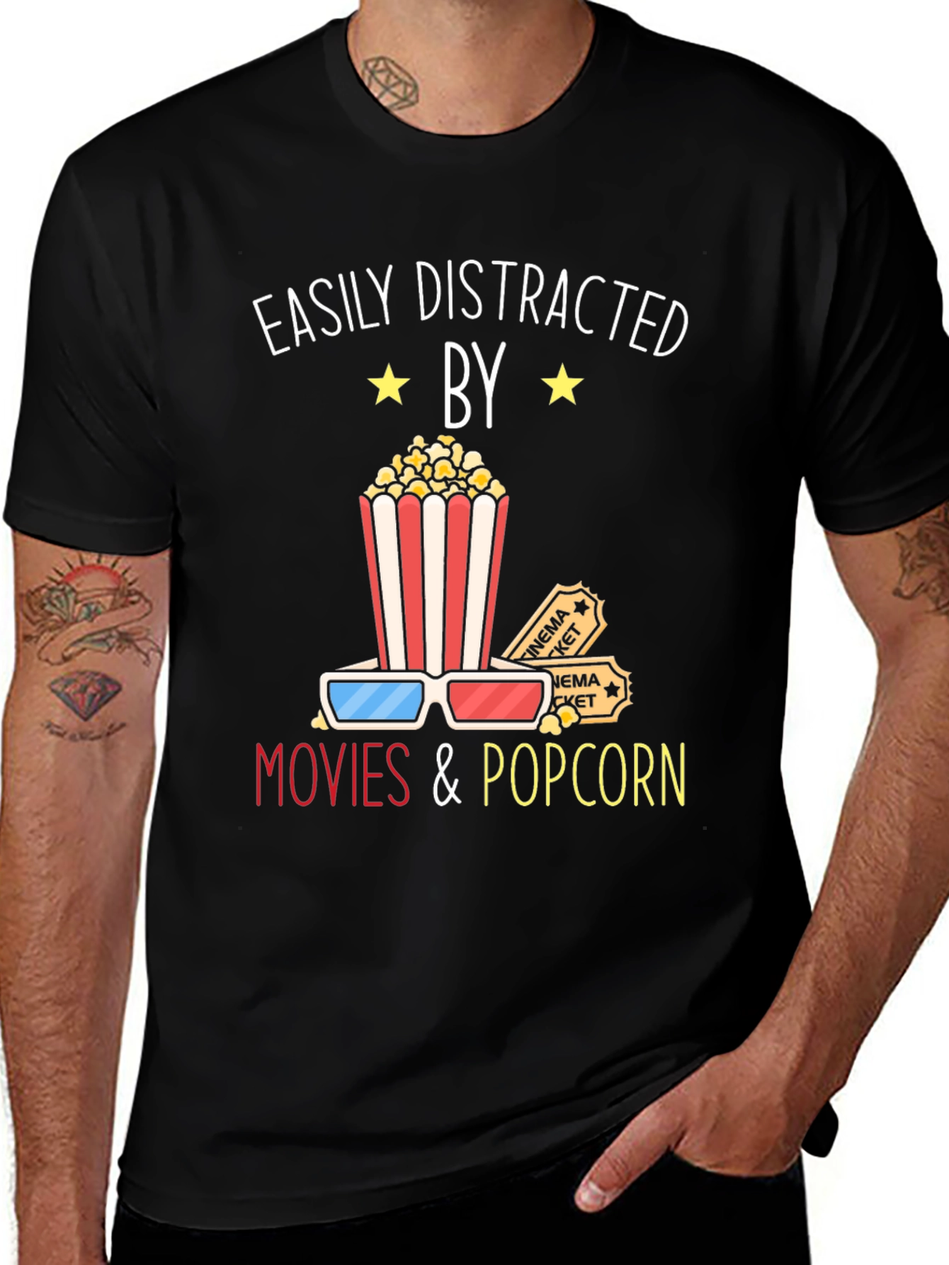 Variant 6 of Movie Lover T-Shirt - Easily Distracted by Movies & Popcorn