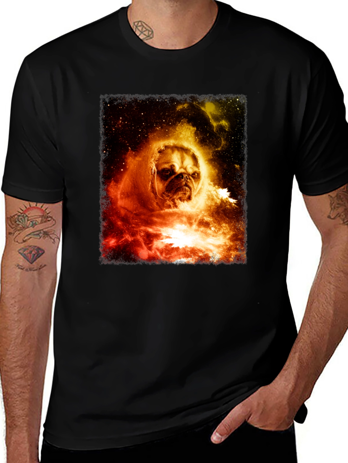 Variant 16 of Cosmic Pug Graphic T-Shirt - Men's Black Tee