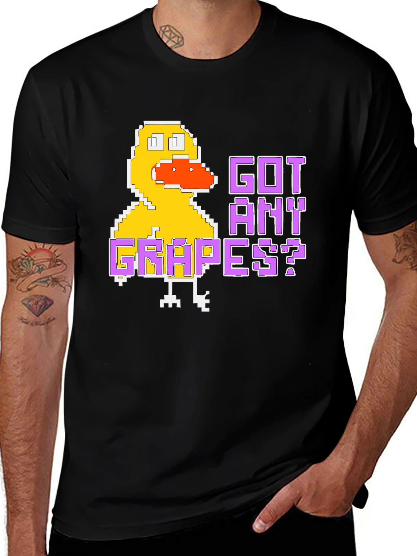 Variant 29 of Got Any Grapes Duck Pixel Art Black T-Shirt