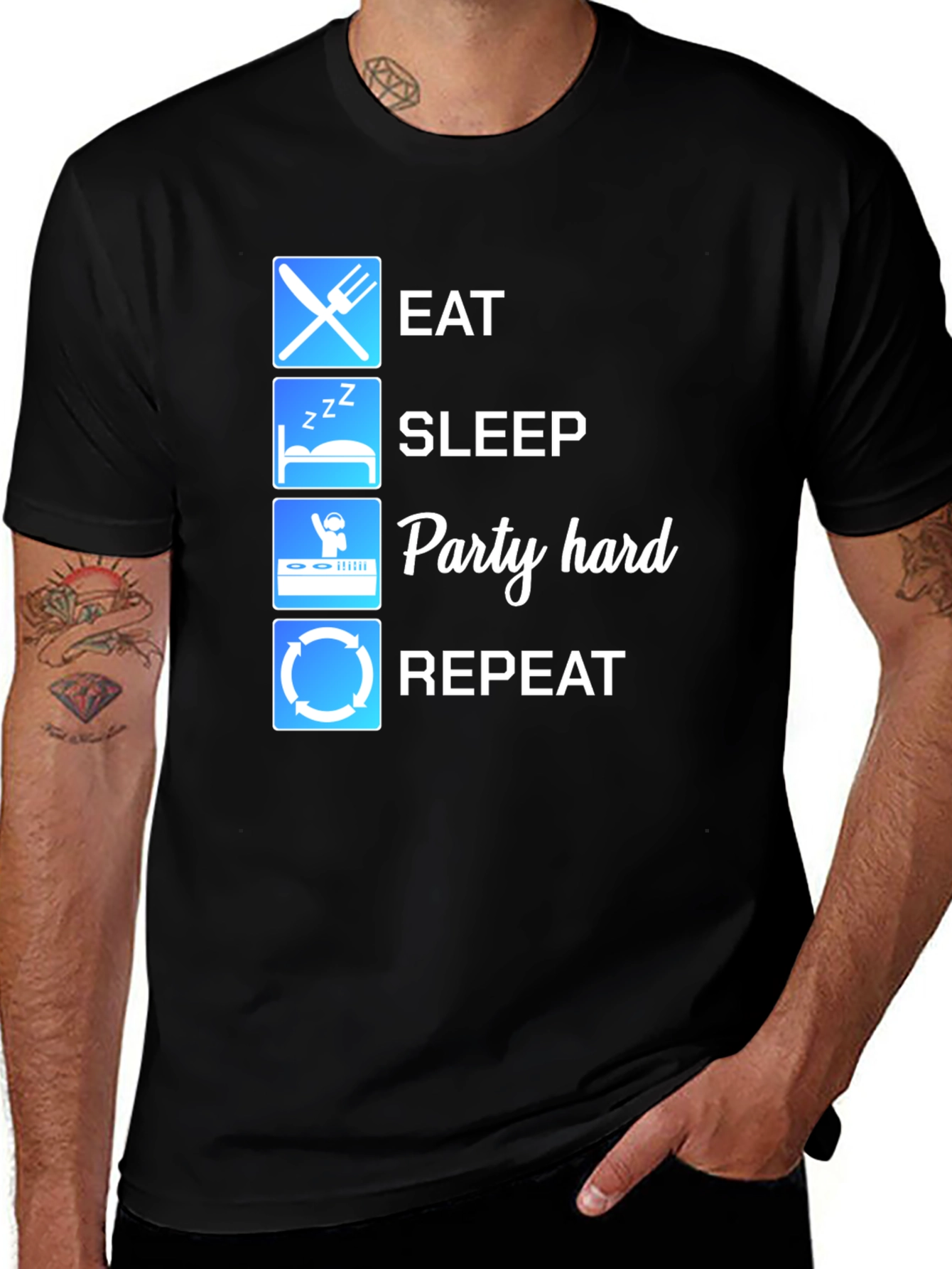 Variant 21 of Eat Sleep Party Repeat Black T-Shirt