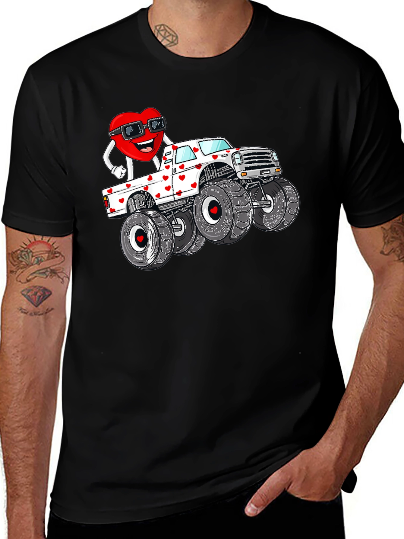 Black Monster Truck Valentine's Day Graphic Tee main image