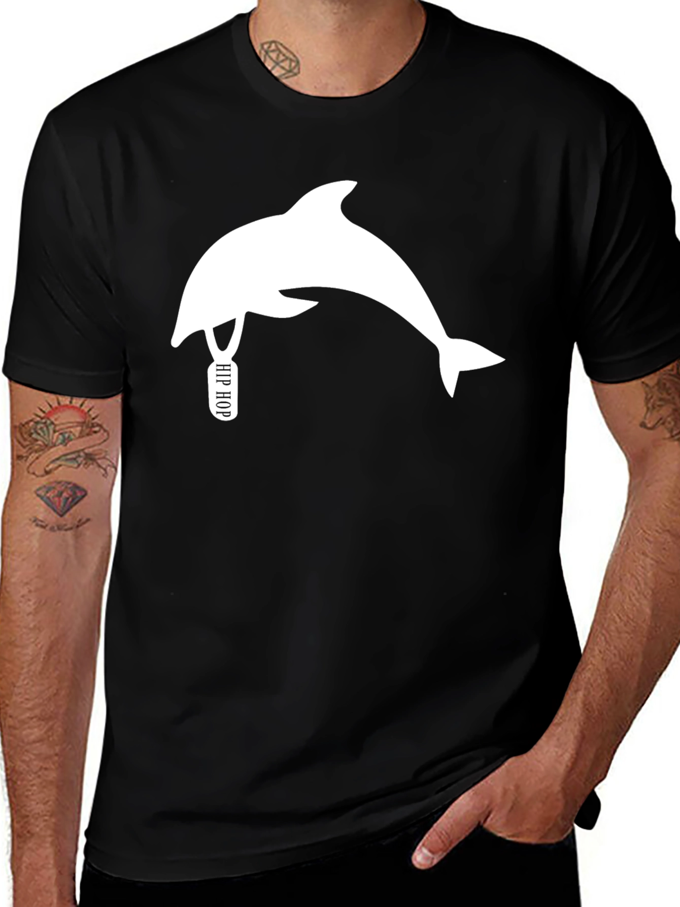 Variant 14 of Hip Hop Dolphin Black T-Shirt - Unique Graphic Tee