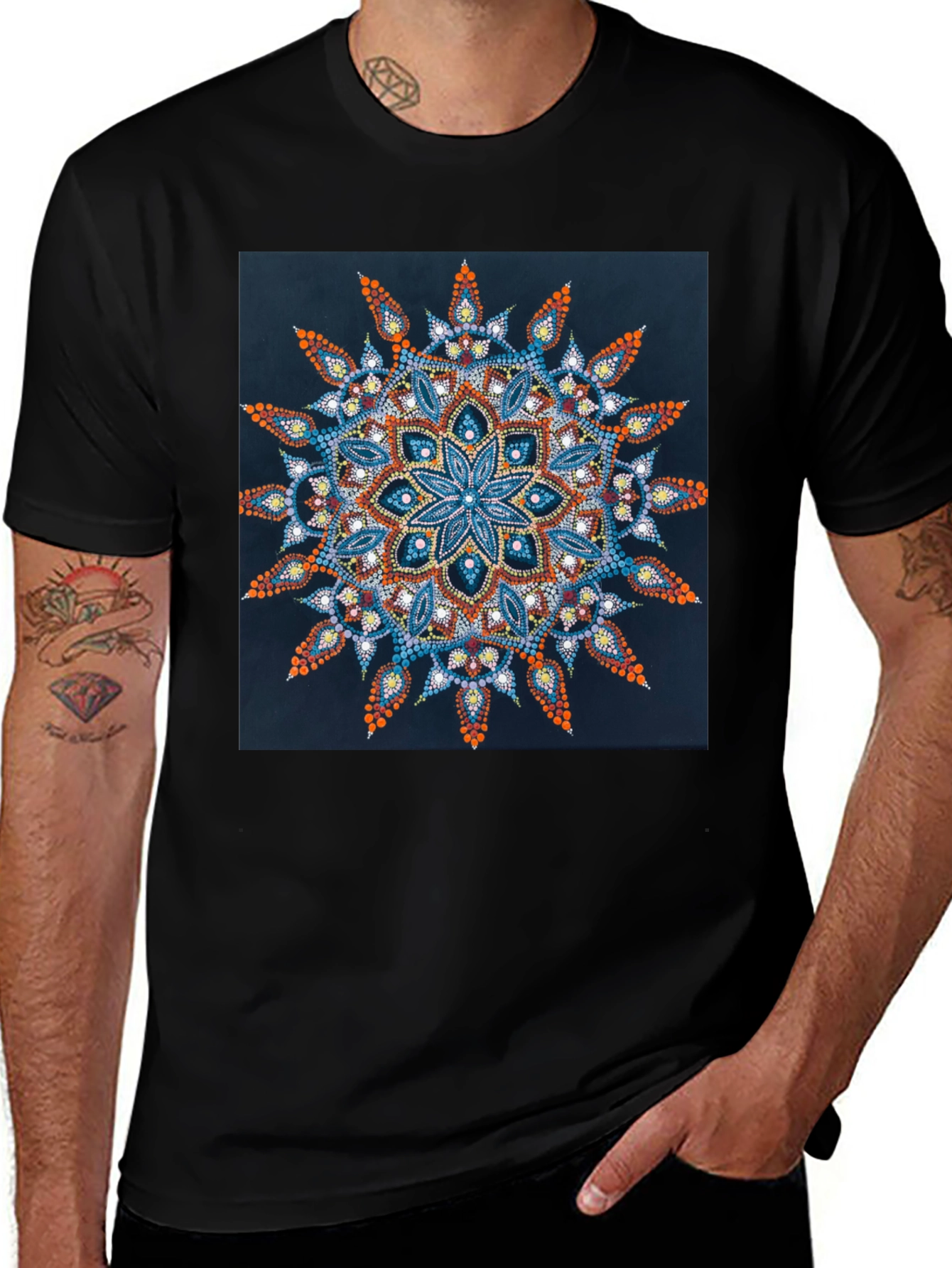 Variant 6 of Mandala Art Print Black T-Shirt