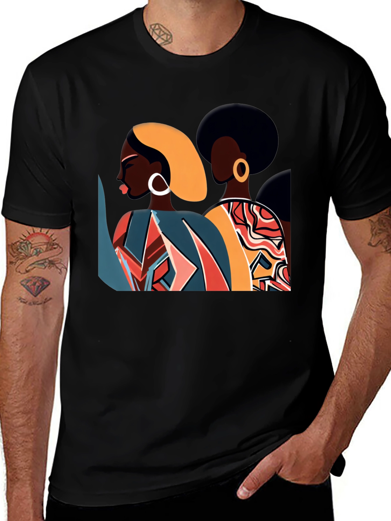 Variant 5 of Retro Afro Women Graphic Tee - Stylish Black T-Shirt