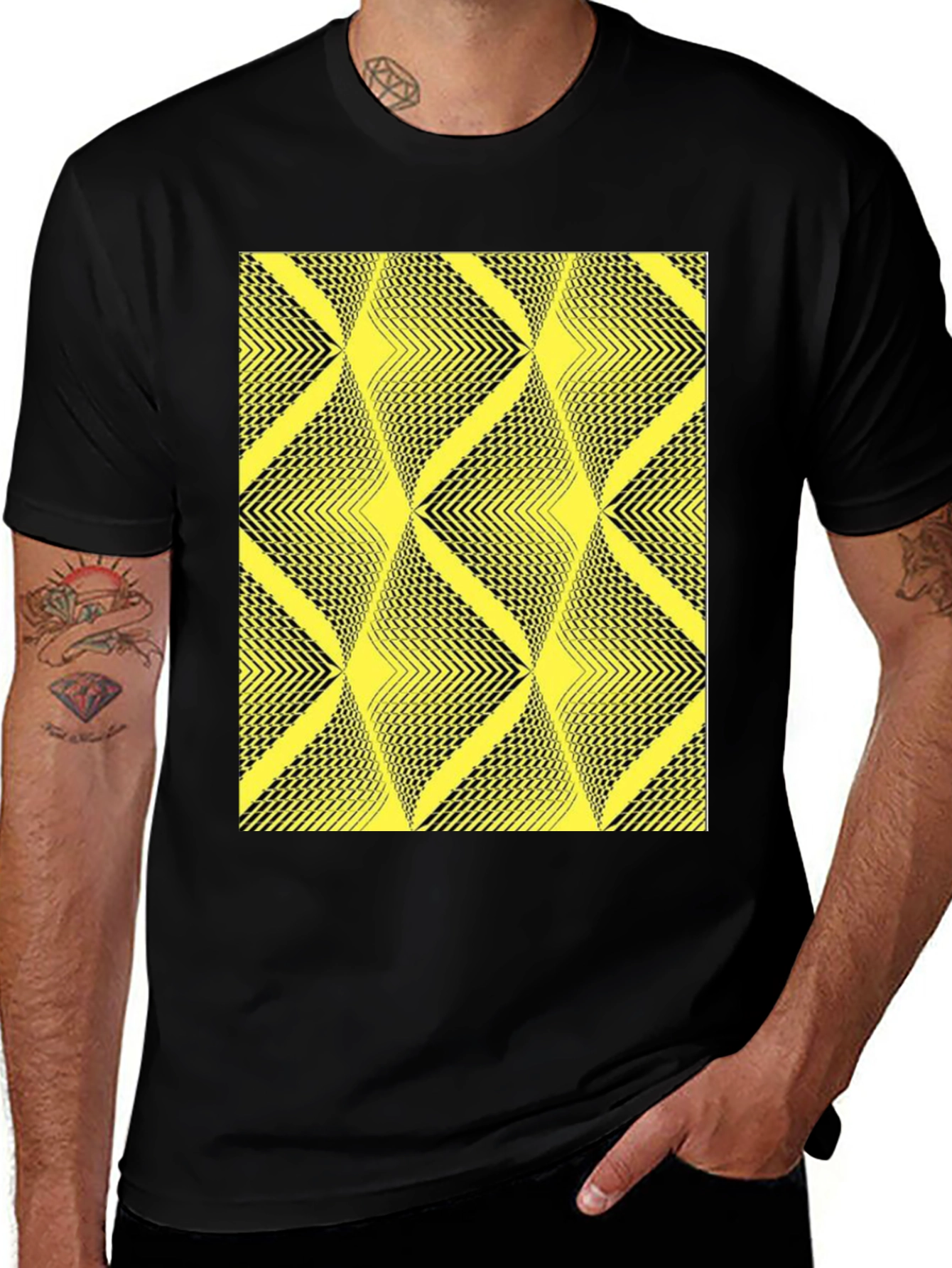 Variant 22 of Geometric Pattern Tee - Black & Yellow