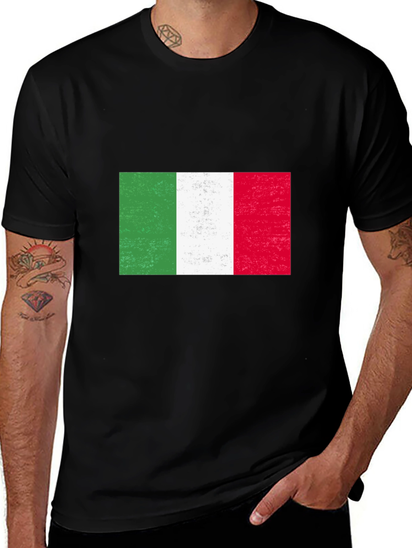 Italy Flag Graphic Tee - Black Cotton Blend
