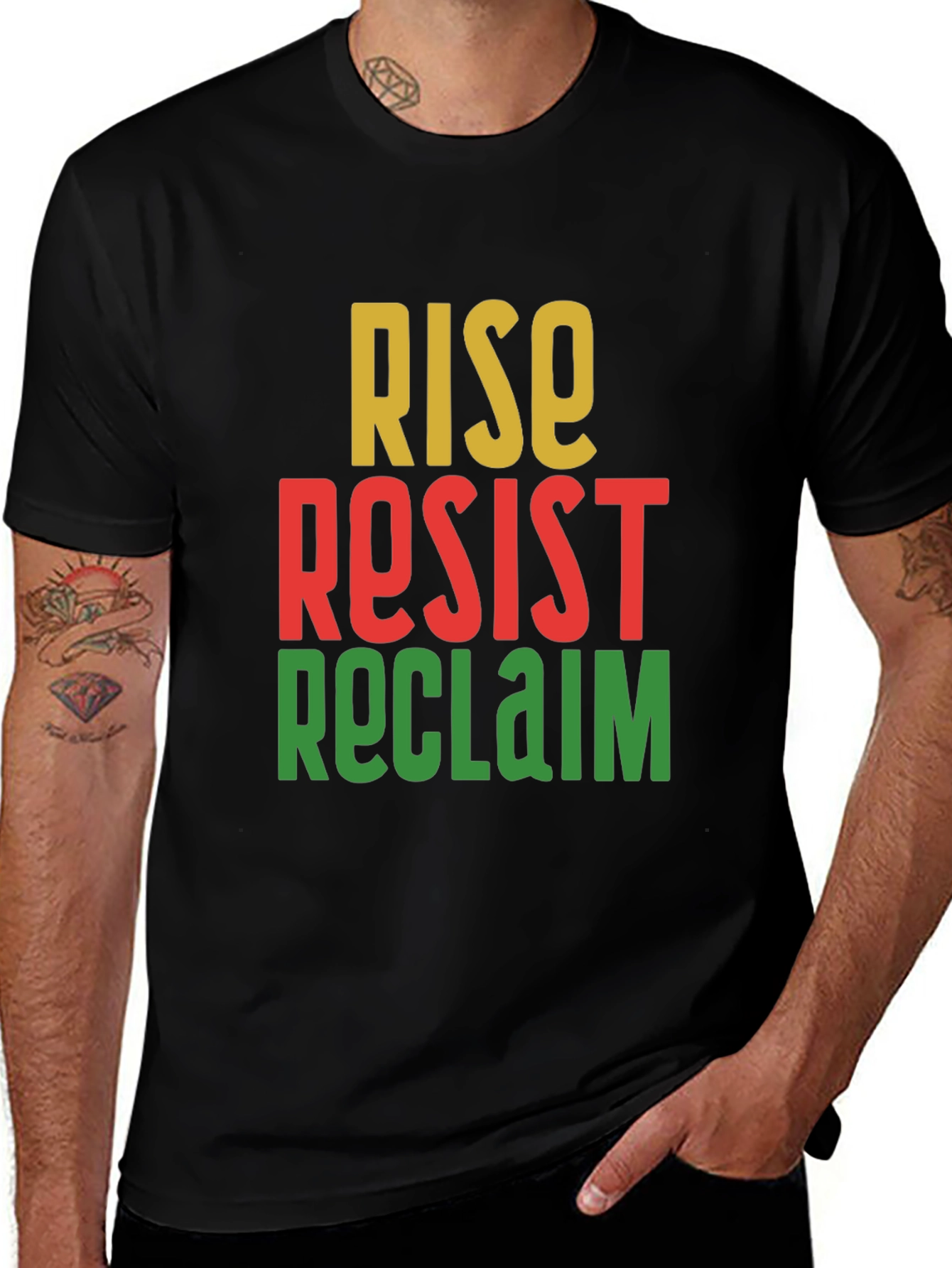 Variant 19 of Rise Resist Reclaim Graphic Tee - Black Pride