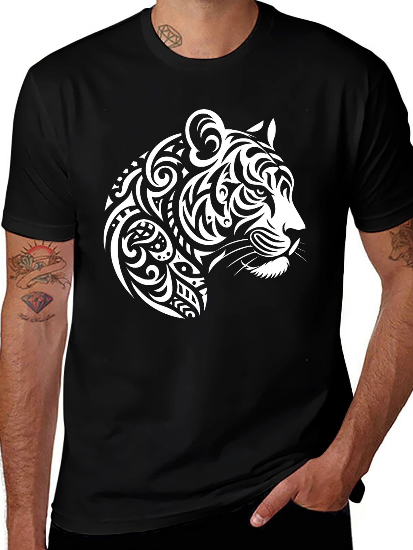 Variant 3 of Tribal Tiger Graphic Tee - Bold Black T-Shirt