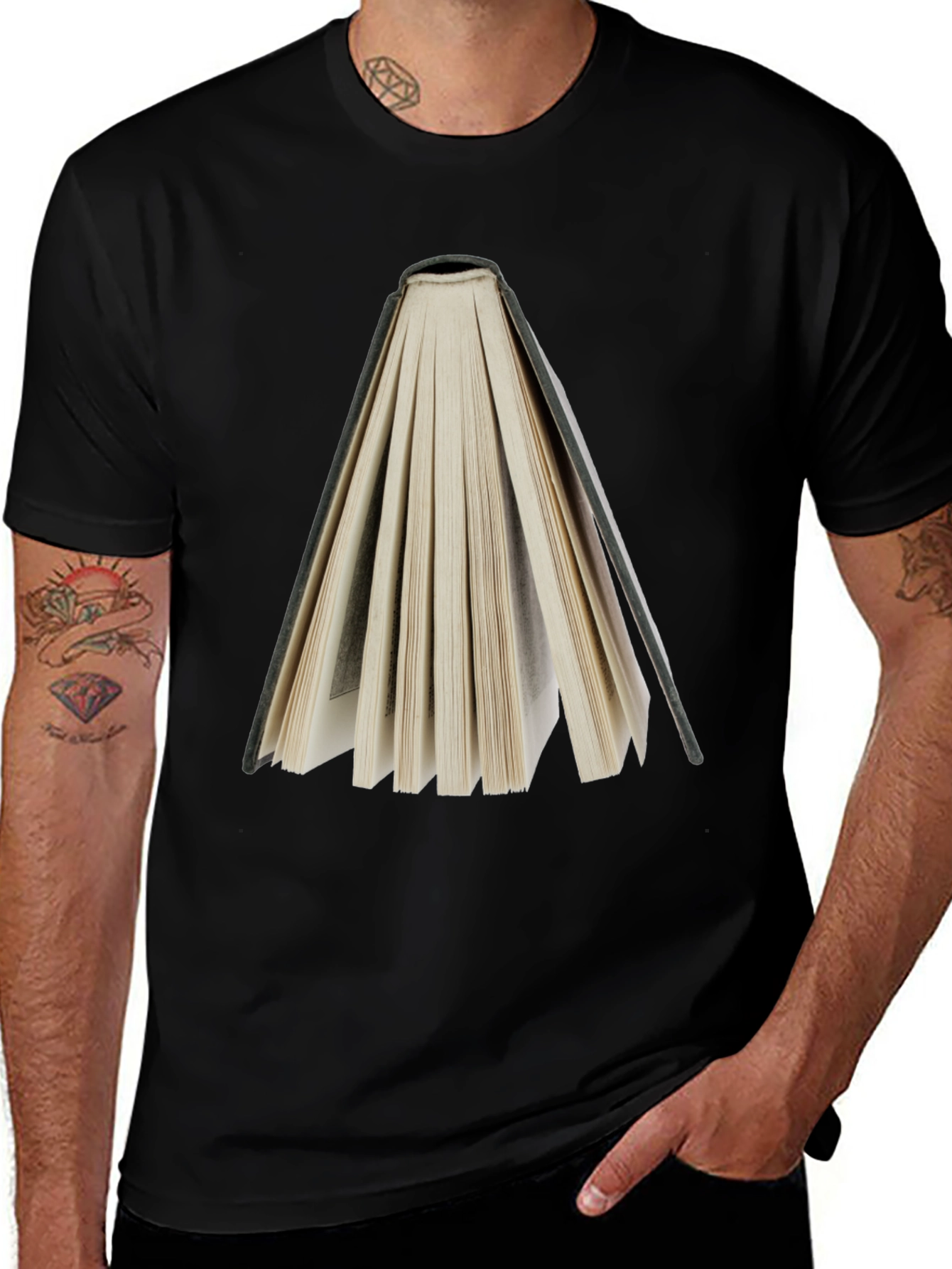 Book Open Pages Graphic Black Tee