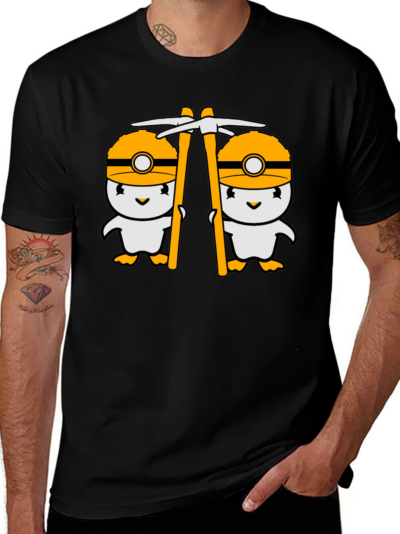Variant 13 of Cute Miner Duck T-Shirt - Black Cotton Tee