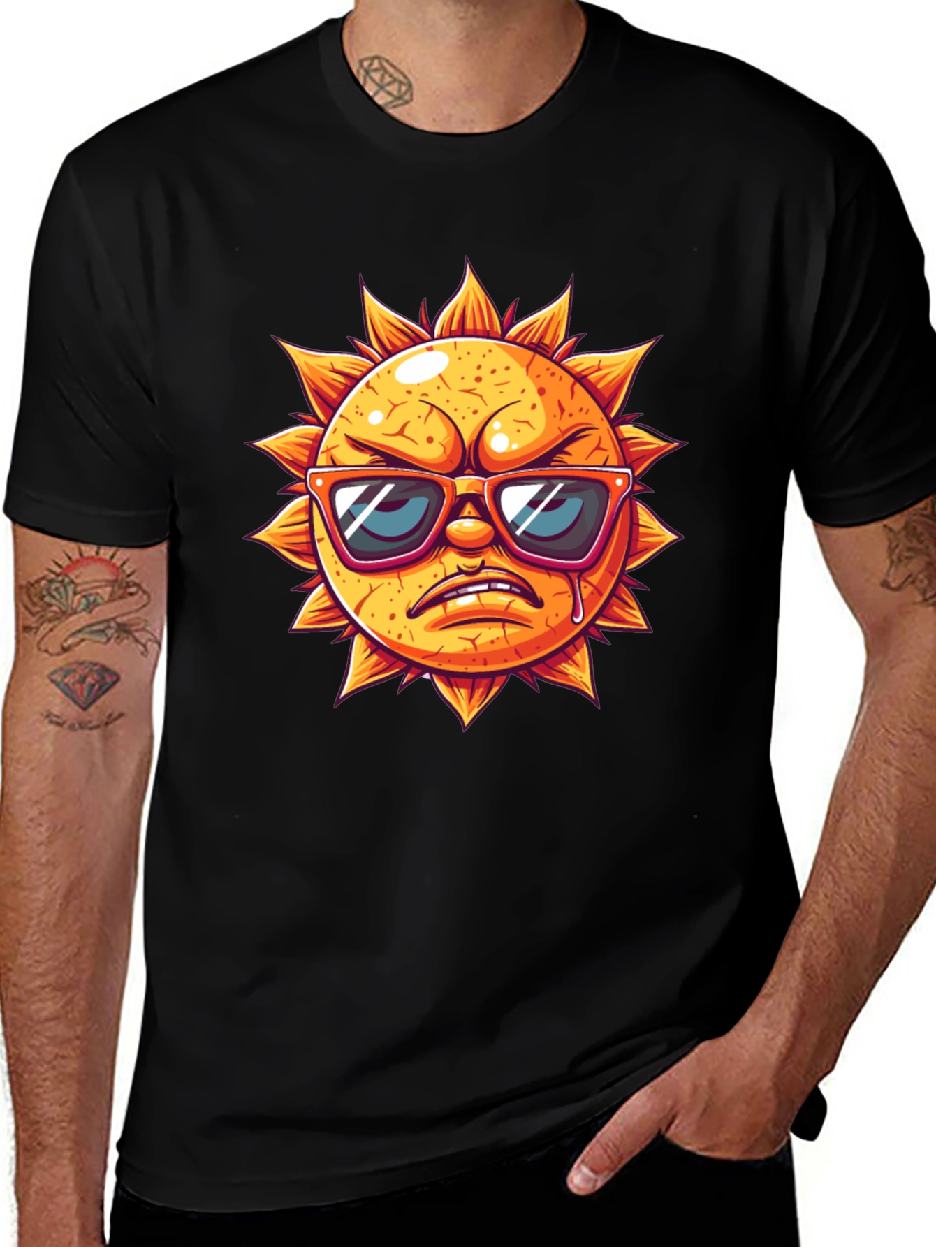 Variant 12 of Angry Sun Graphic Tee - Black Cotton T-Shirt