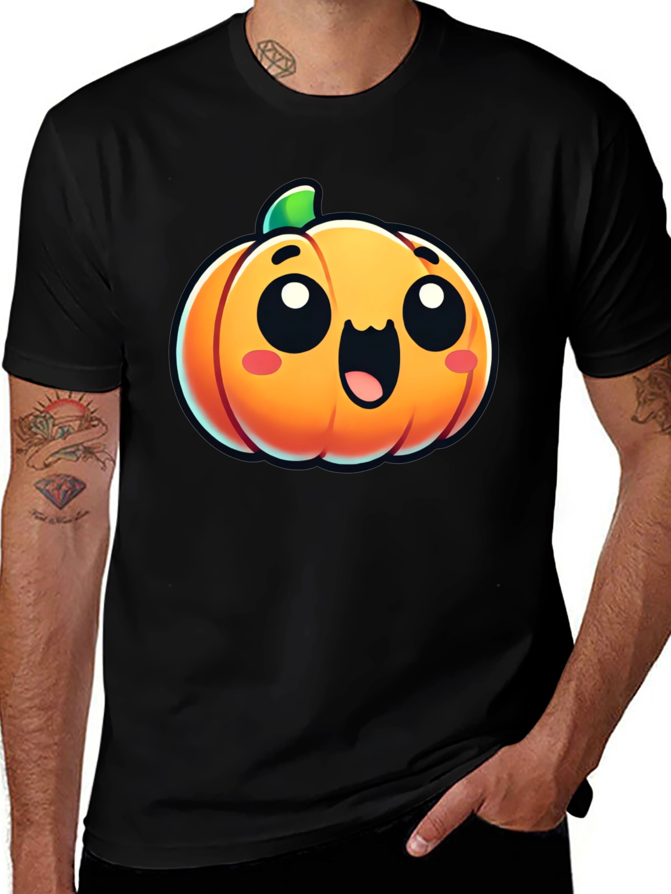 Variant 16 of Cute Pumpkin Graphic Tee - Black Cotton Shirt