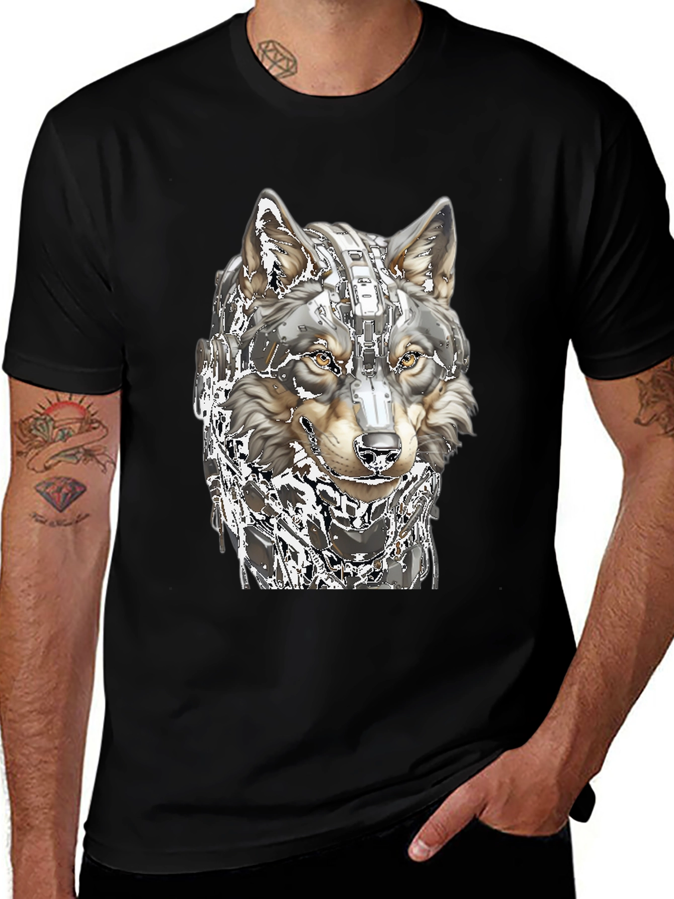 Cyber Wolf T-Shirt - Futuristic Animal Graphic Tee