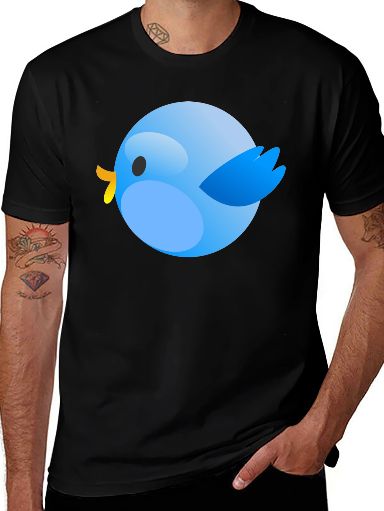Variant 21 of Cartoon Bird Graphic Tee - Black Unisex Shirt