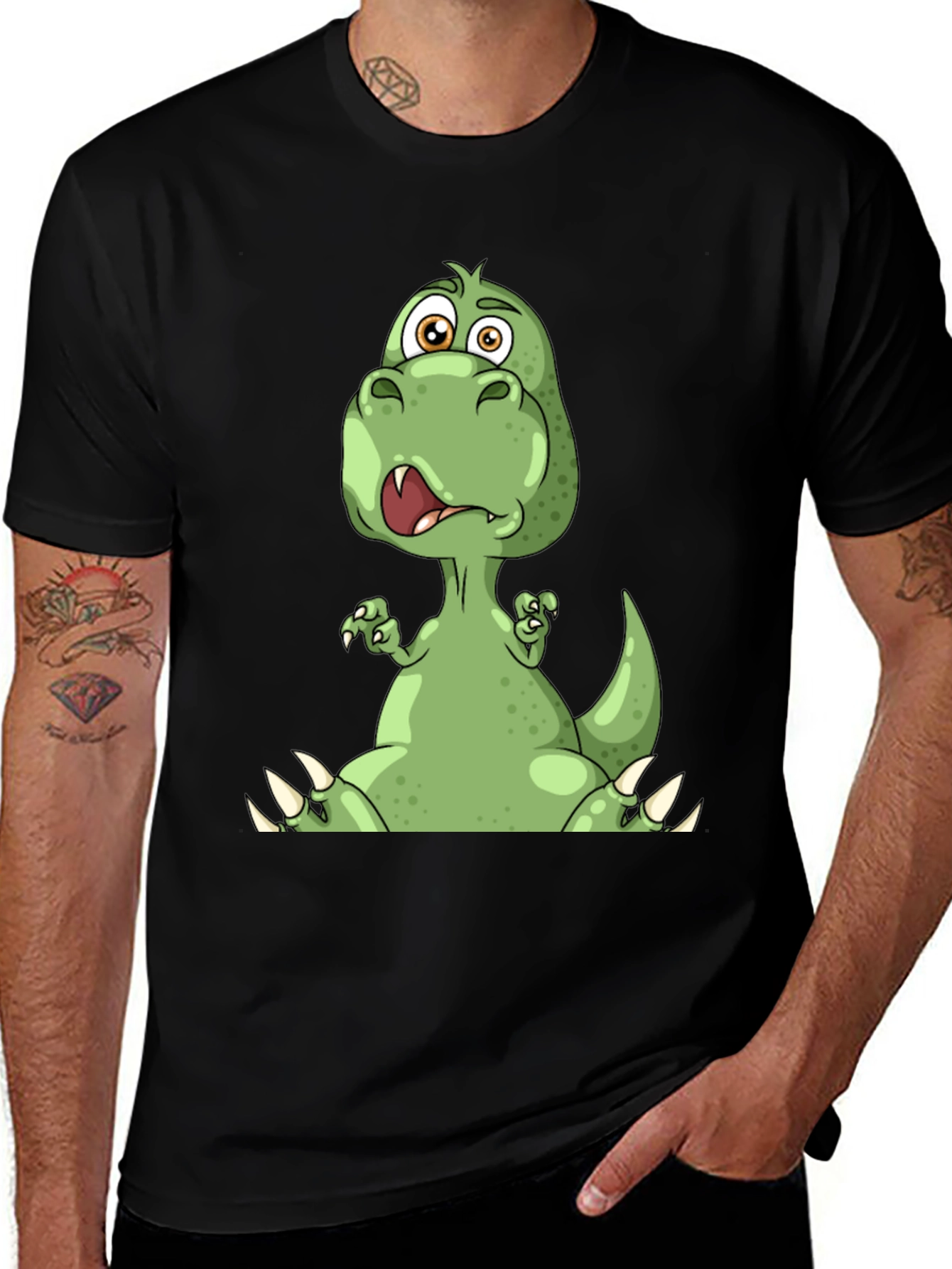 Variant 27 of Cartoon Dinosaur Graphic Tee - Black