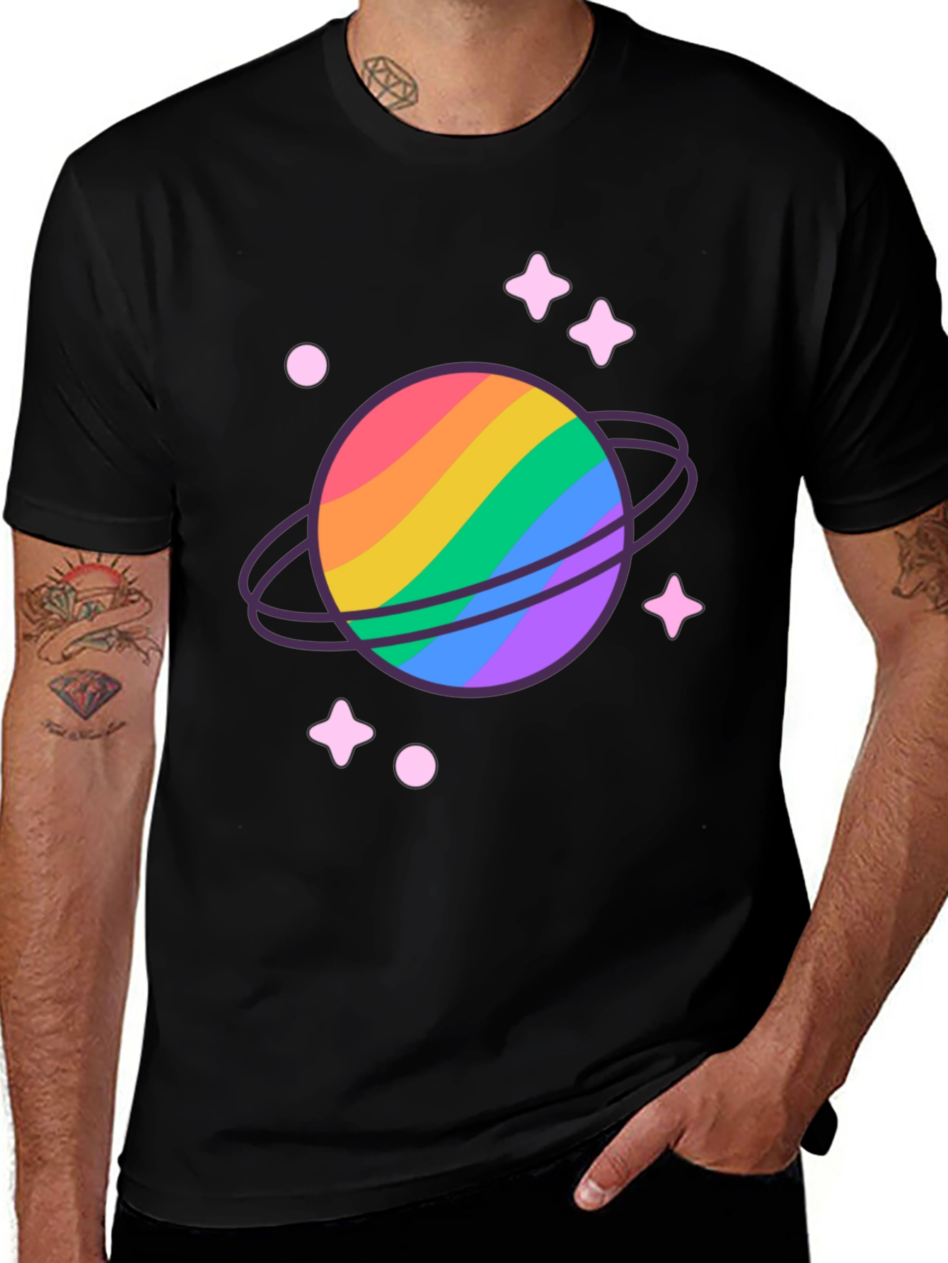 Variant 18 of Rainbow Planet Graphic Tee - Black Cotton T-Shirt