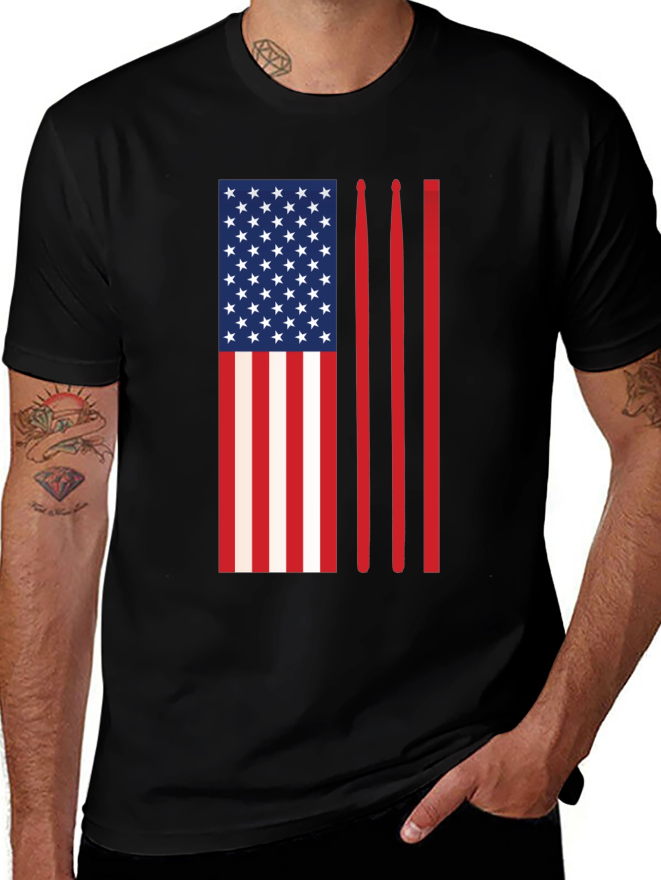 Variant 5 of American Flag Drummer T-Shirt - Patriotic Music Tee