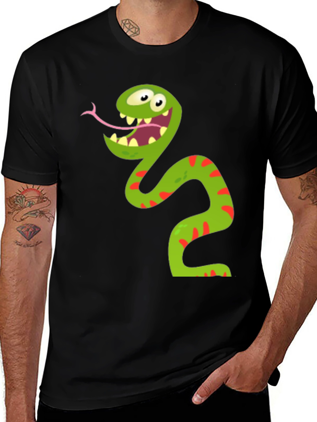 Variant 10 of Funny Snake Graphic Tee - Mens Black T-Shirt