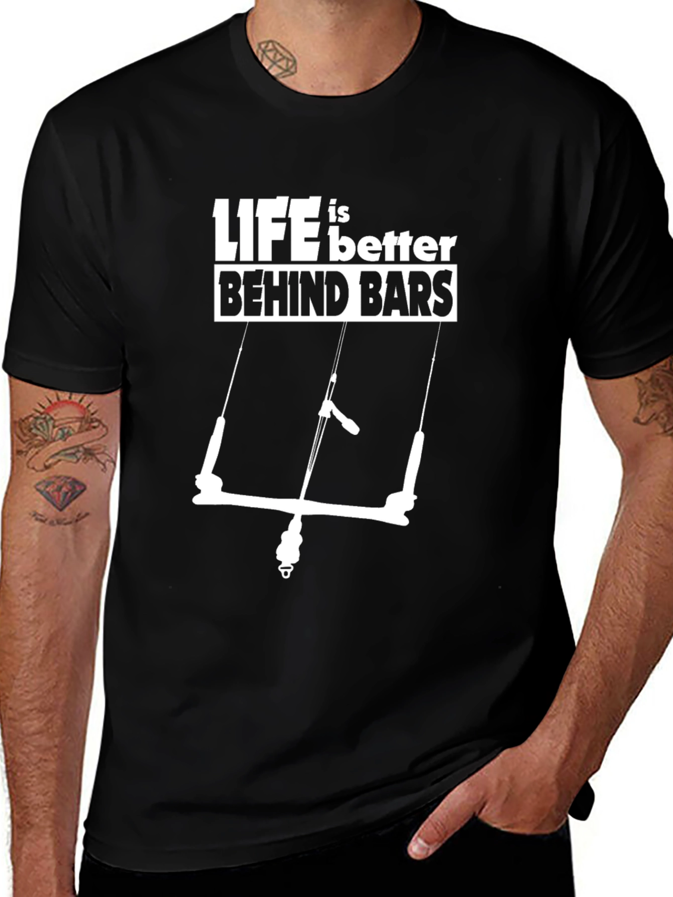 Variant 26 of Life is Better Behind Bars T-Shirt - Kitesurfing Design