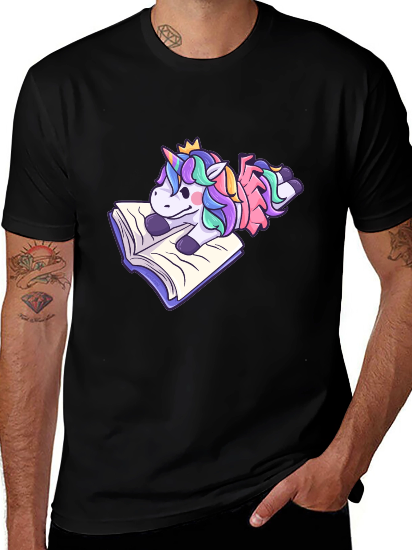 Black Unicorn Reading Book T-Shirt - Cute Cartoon Tee main image