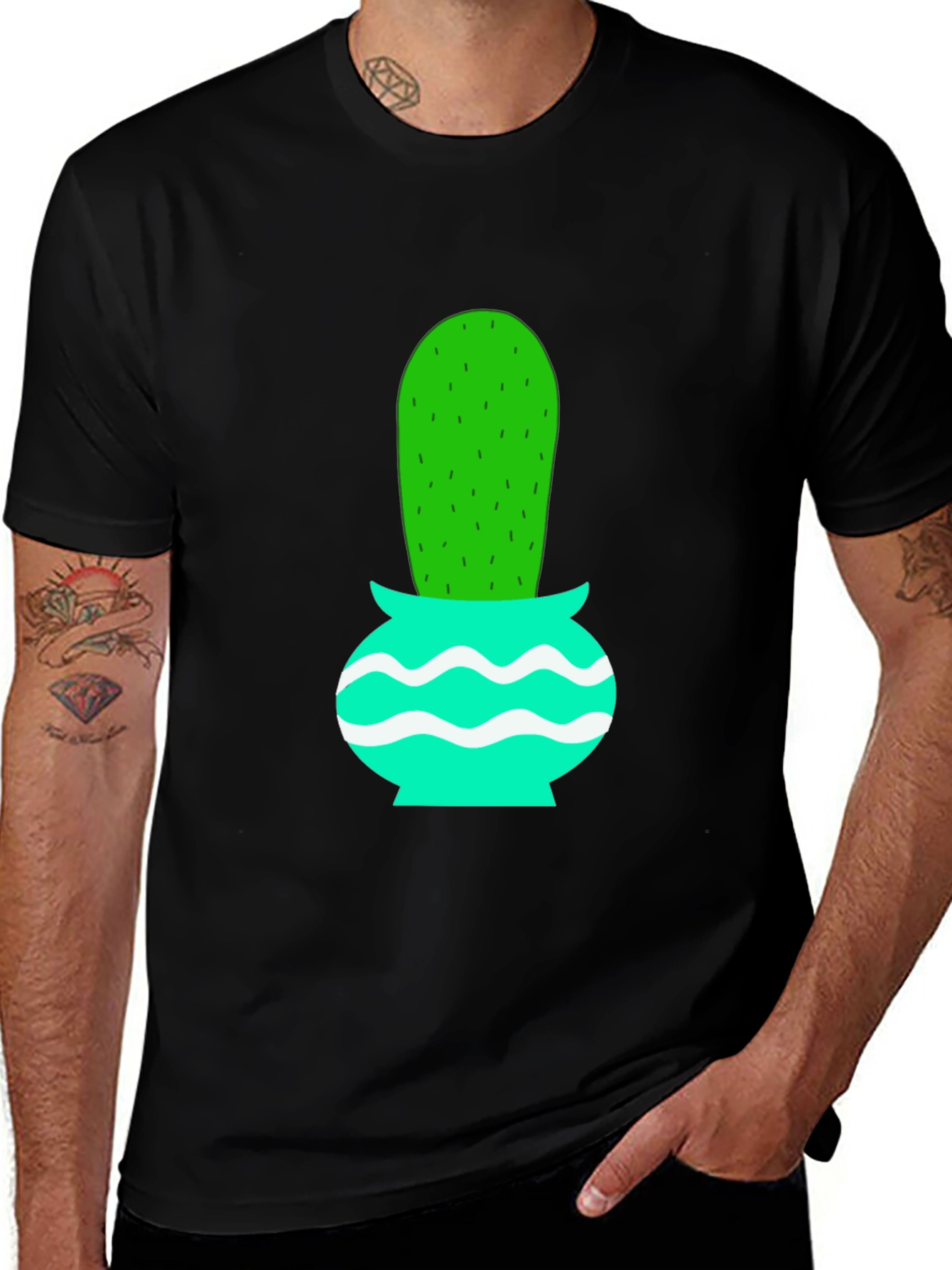 Black Cactus in Pot Graphic Tee - Black Cotton T-Shirt main image