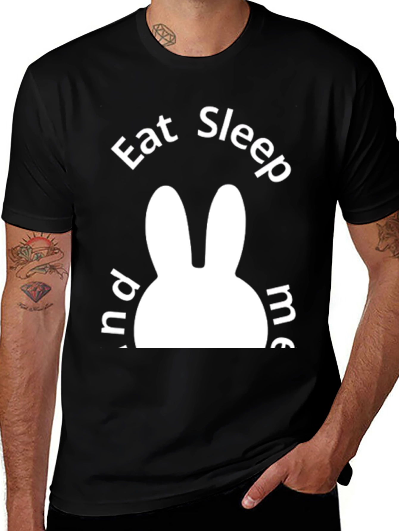 Variant 4 of Eat Sleep Bunny T-Shirt - Black Cotton Graphic Tee