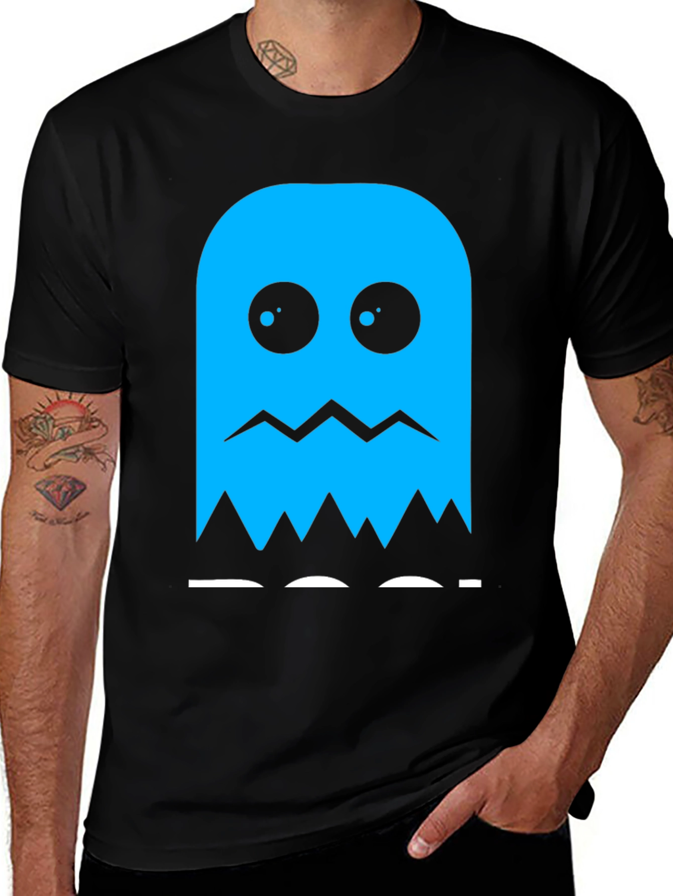 Variant 30 of Blue Ghost Graphic Tee - Classic Gaming Style