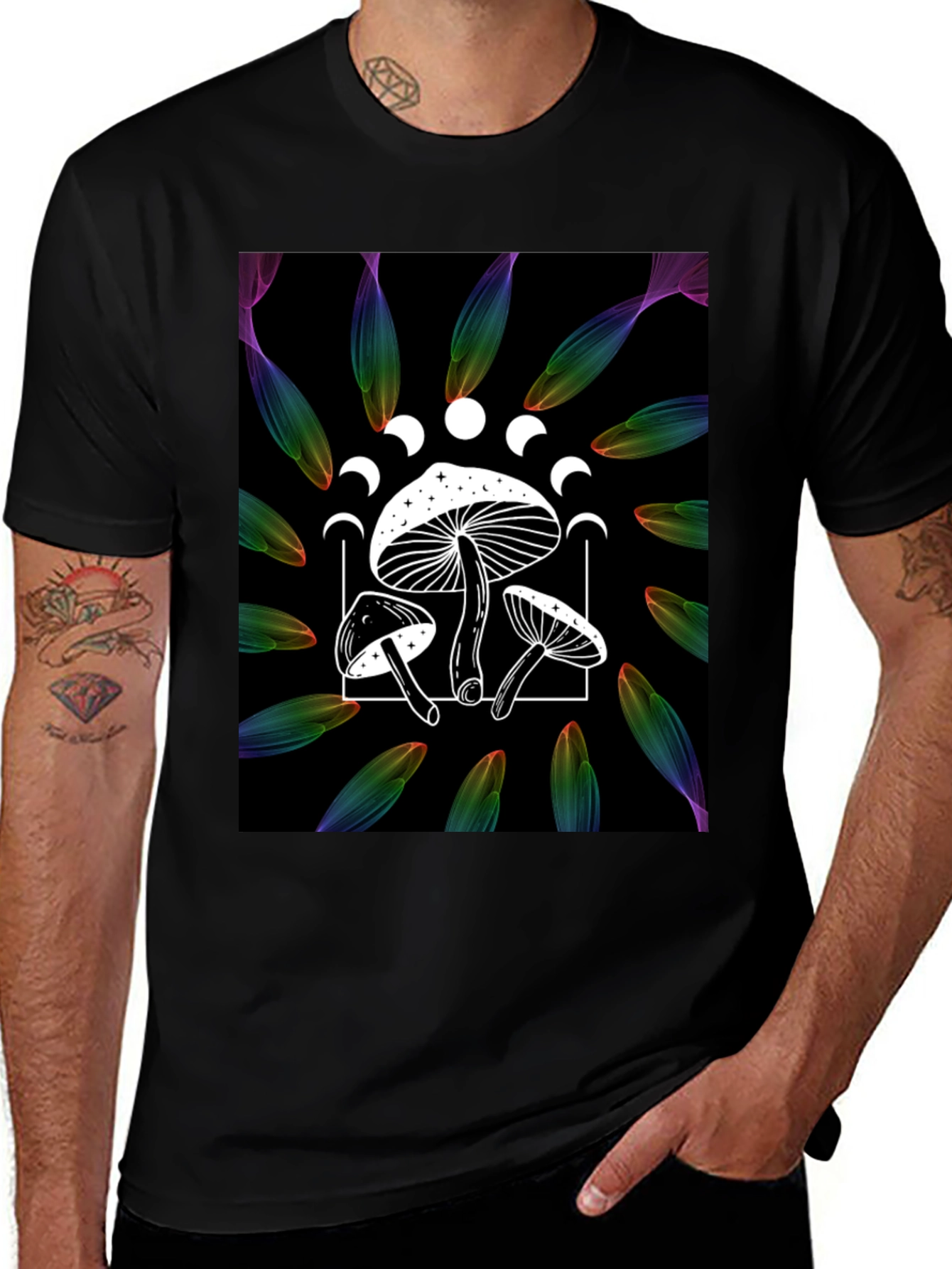 Variant 15 of Mystical Mushroom Moon Phase Graphic Tee - Black
