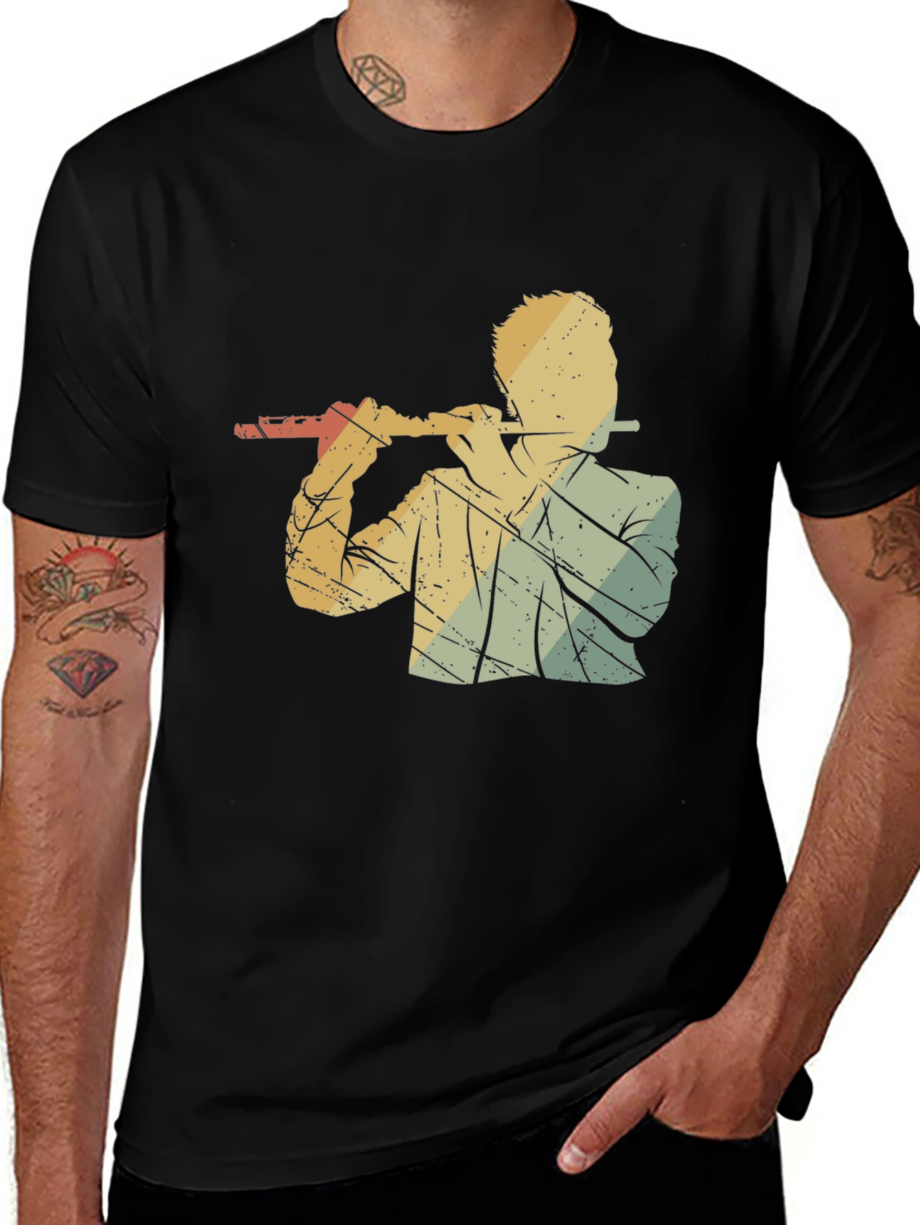 Variant 18 of Flute Player Retro Style Graphic T-Shirt