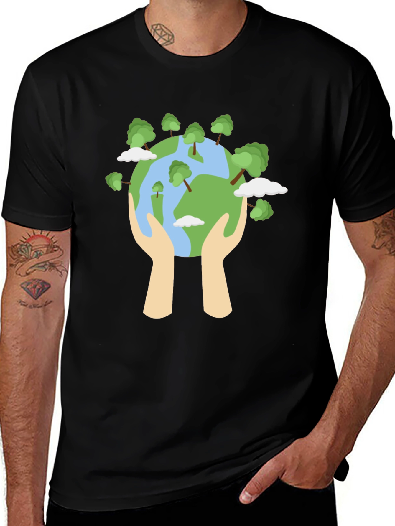 Variant 10 of Eco-Friendly World Graphic Black T-Shirt